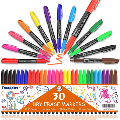 Fine Tip Dry Erase Markers, 30 Pack,13 Assorted Colors,Trandpter Fine Point Whiteboard Markers for Kids & Adults,Low Odor Thin Dry Erase Pens Bulk Colorful,Office Supplies for School Office Home
