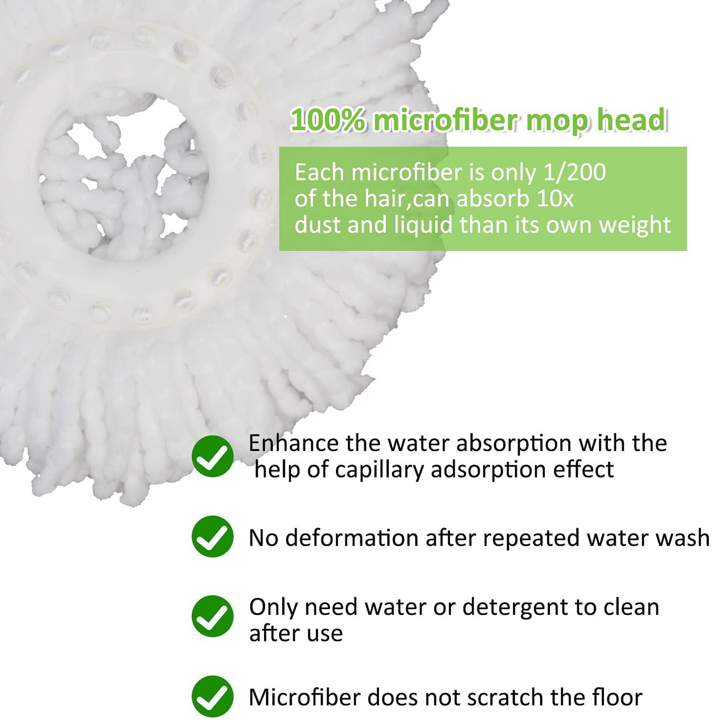 GIBTOOL 4 Pack Mop Head Replacement for Hurricane Spin Mop Replacement Head Microfiber Spin Mop Refills Easy Cleaning Round Shape Standard Size