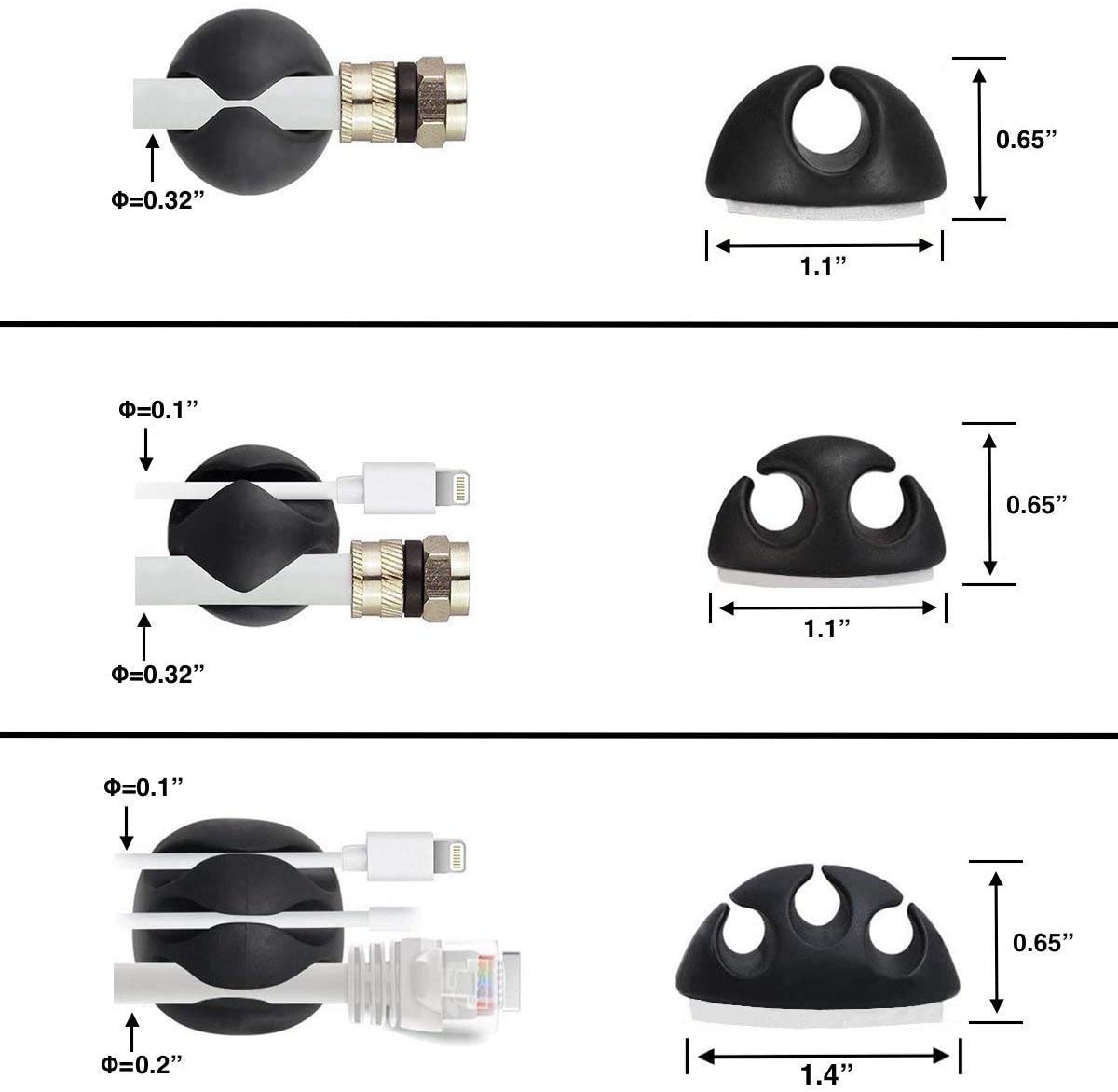 OHill Cable Clips,16 Pack Black Adhesive Cord Holders, Ideal Cable Cords Management for Organizing Cable Wires-Home, Office, Car, Desk Nightstand