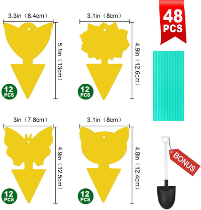 48 Pcs 4 Shapes Yellow Sticky Traps for Fruit Fly, Whitefly, Fungus Gnat, Mosquito, Fly and Bug, Sticky Insect Catcher Traps for Indoor/Outdoor/Kitchen, Extremely Sticky, Non-Toxic, Pet & Kid Safe