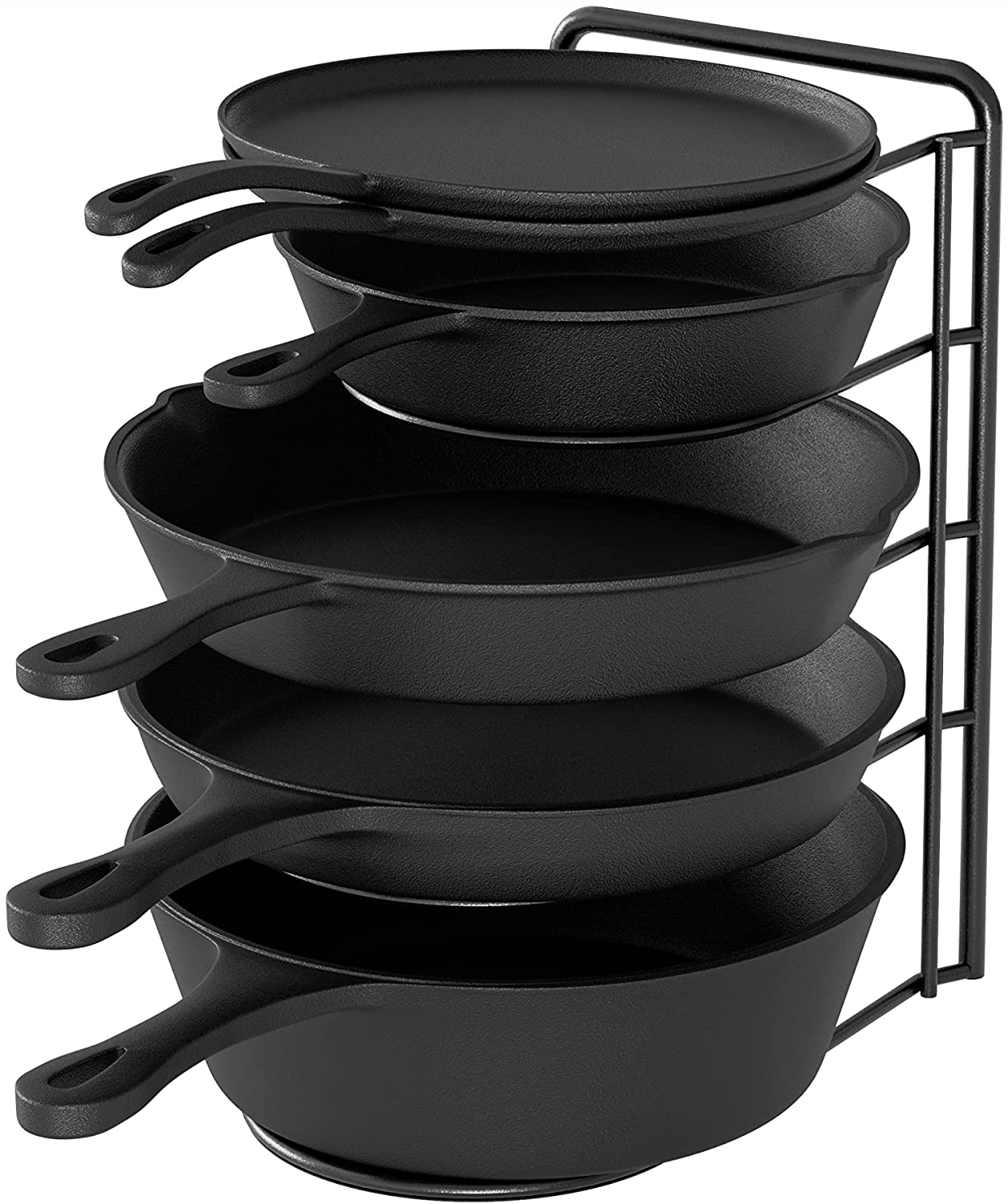 Heavy Duty Pan Organizer Rack for Cabinet, Pot Lid Holder, Kitchen Organization & Storage for Cast Iron Skillet, Bakeware, Cutting Board - No Assembly Required