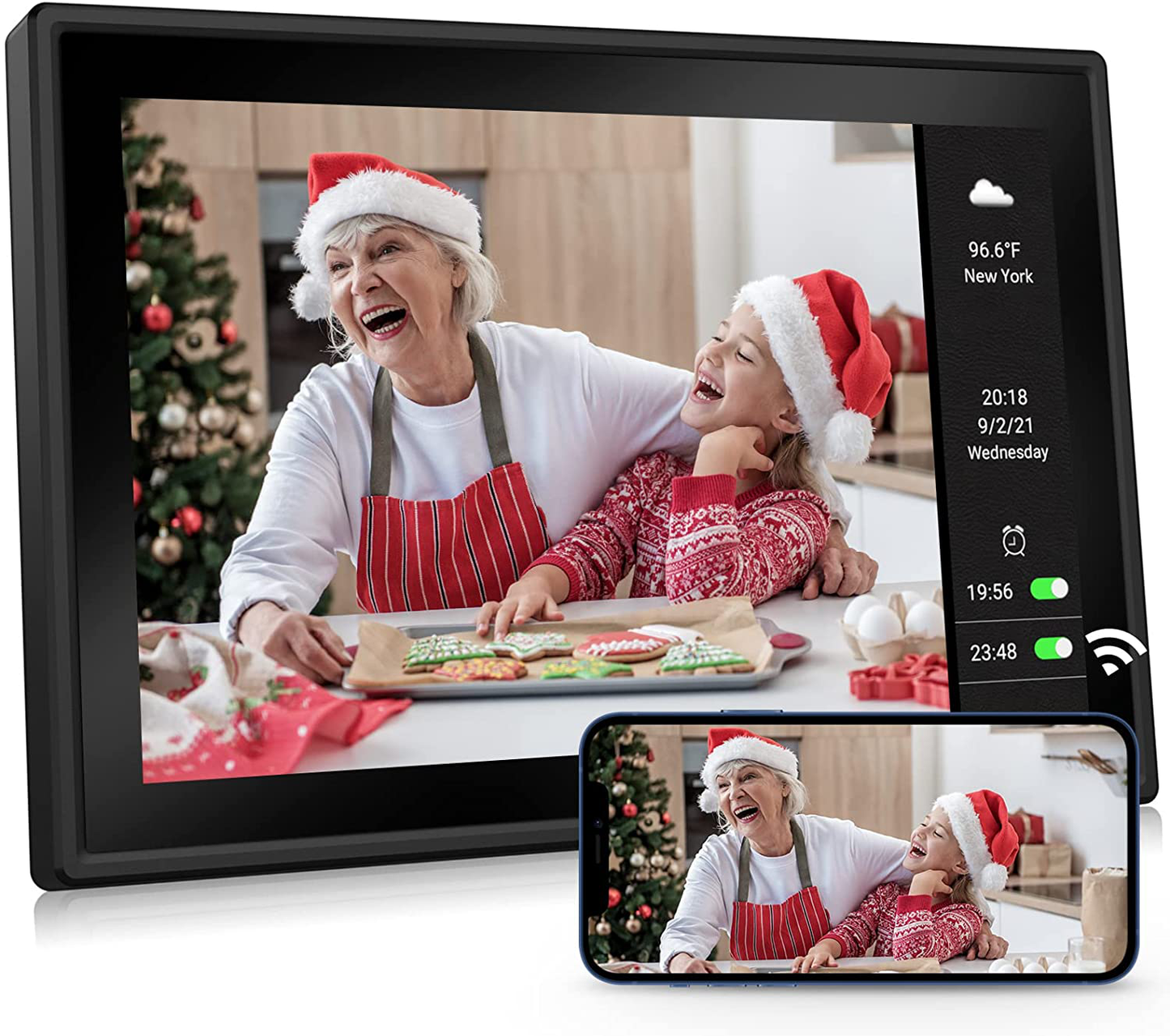 Nexfoto Smart Wifi Digital Picture Frame 16GB Memory, Electronic Photo Frame with IPS Touch Screen, Share Photos Videos via Easy-To-Use App, Gift for Grandparents (Knight Black)