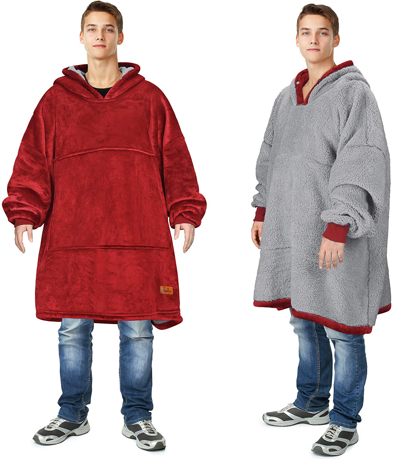 Oversized Wearable Blanket Hoodie Sweatshirt, Comfortable Sherpa Lounging Pullover for Adults