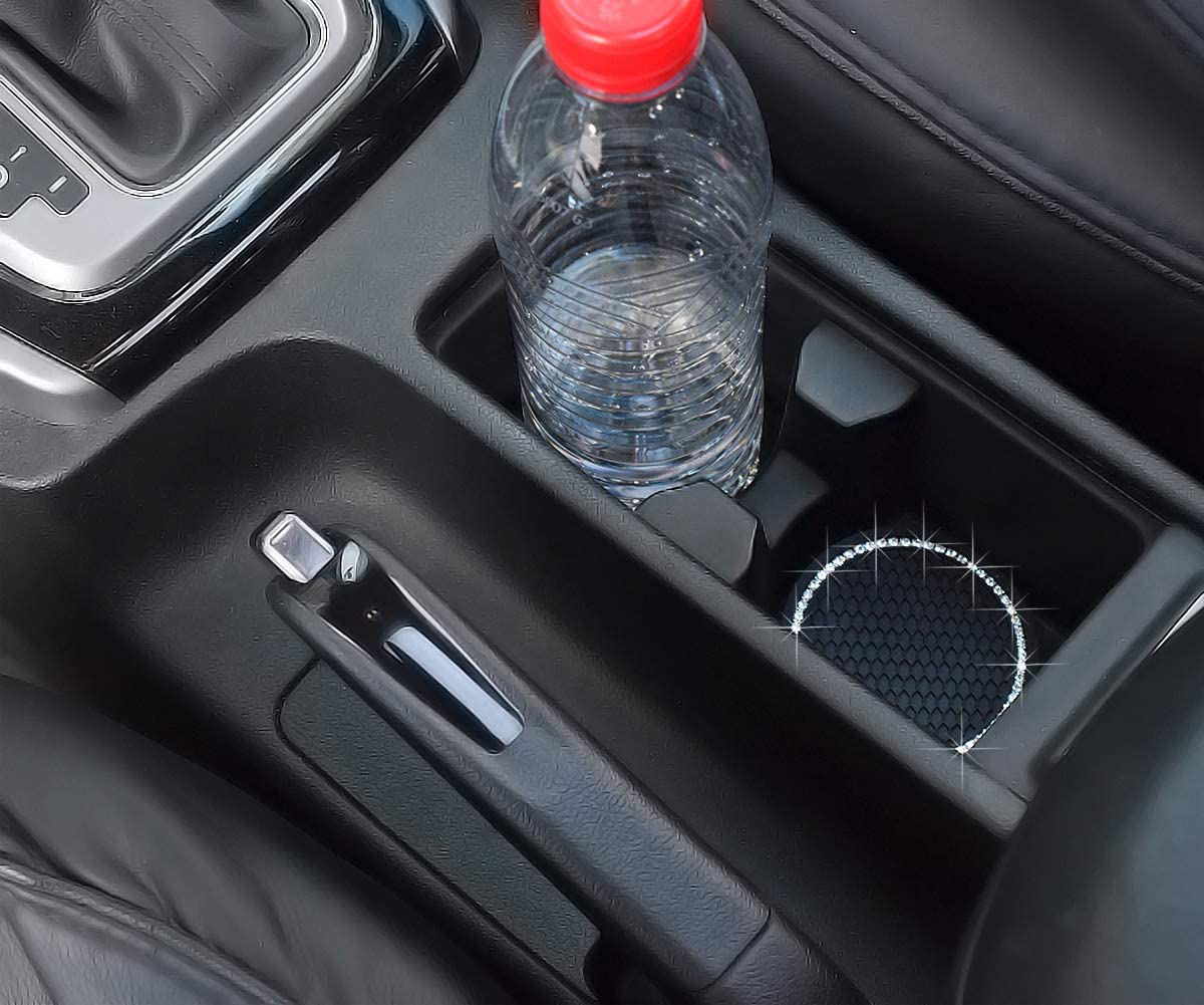 Universal Vehicle Bling 2.75 inch Silicone Anti Slip Crystal Rhinestone Car Coaster (Pack of 2)