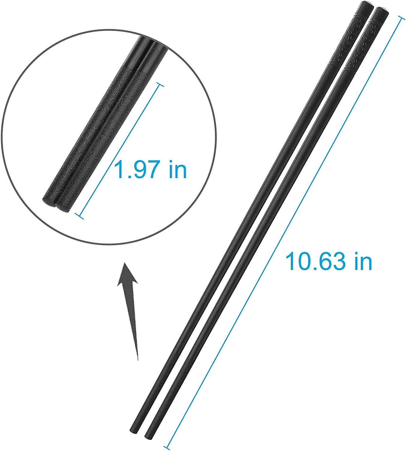 10 Pairs Fiberglass Chopsticks Family Set, ONEHERE Reusable Chinese, Japanese, Korean Chop Sticks, Dishwasher Safe, Non-Slip, for Sushi, Noodles, Food, Hotpot& Cooking, 10.63 Inches, Classic Black