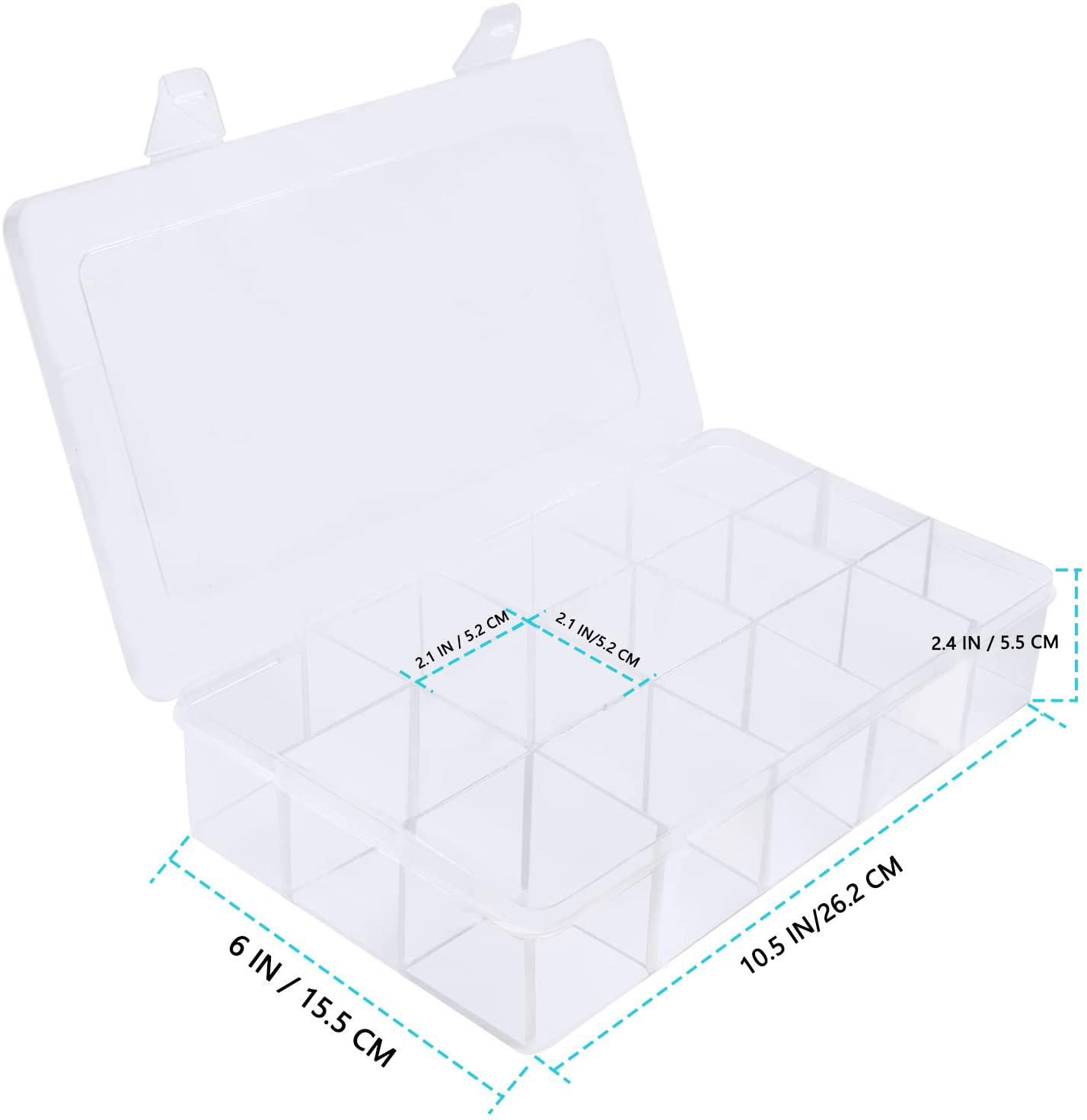 Large Grids Clear Plastic Jewelry Box Organizer Storage Container with Removable Dividers