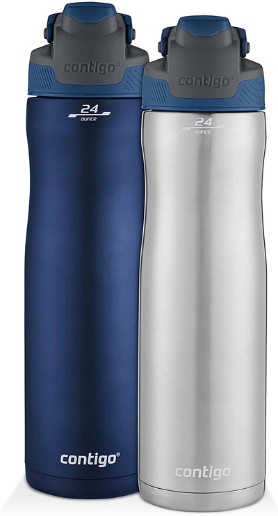 Contigo Autoseal Chill Stainless Steel Water Bottles, 24 Oz, SS/Monaco & Monaco, 2 Pack