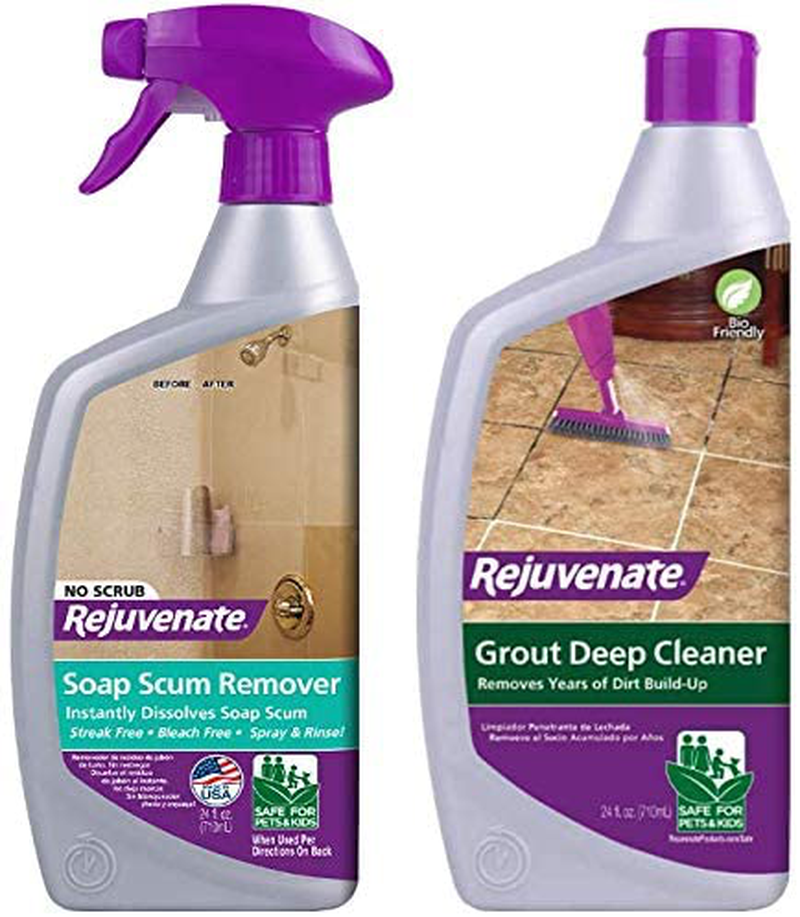 Rejuvenate Scrub Free Soap Scum Remover Shower Glass Door Cleaner Works on Ceramic Tile, Chrome, Plastic and More 24oz & Cabinet & Furniture Restorer Fills in Scratches Seals