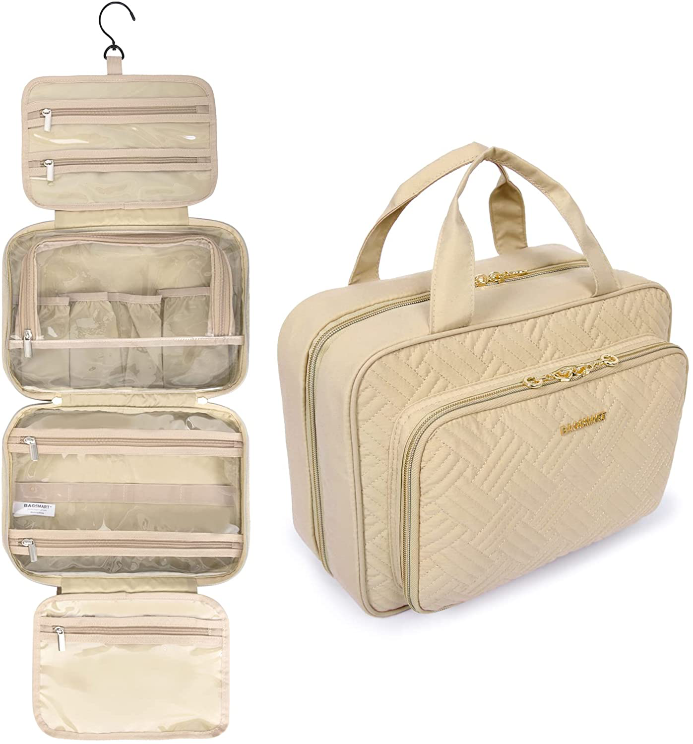 BAGSMART Toiletry Bag Hanging Travel Makeup Organizer with TSA Approved Transparent Cosmetic Bag Makeup Bag for Full Sized Toiletries