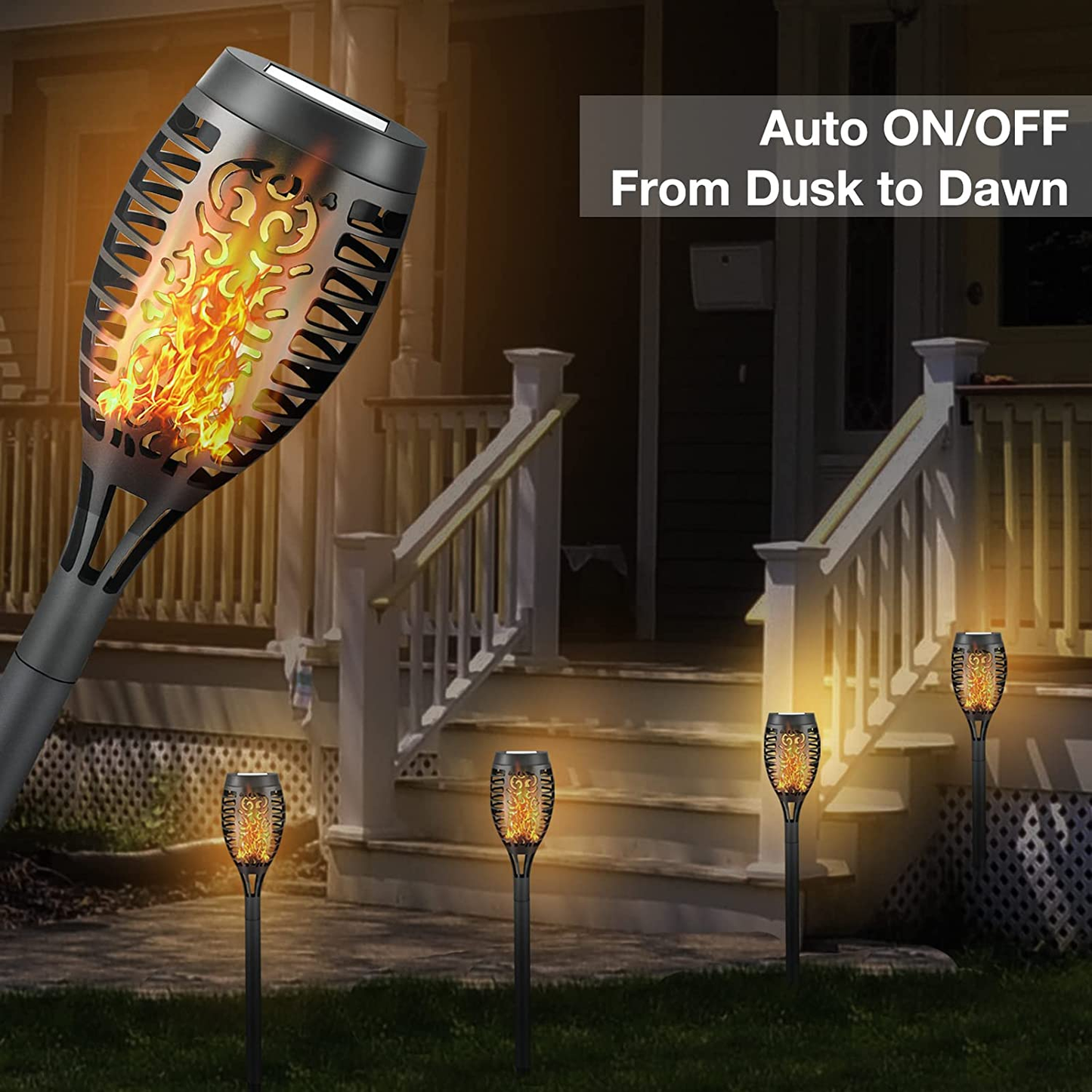 4 Pack Led Solar Torch Light with Flickering Flame, Outdoor Waterproof Solar Torches Stake Lights, Auto On/Off Solar Garden Lights Decorations
