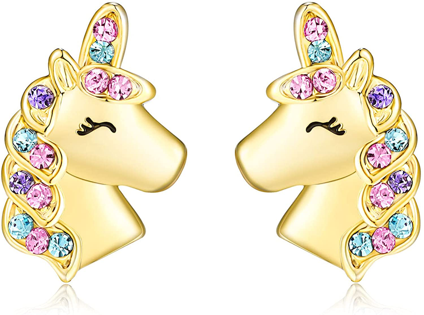 UNGENT THEM Silver Unicorn Stud Earrings for Little Girls Hypoallergenic CZ Unicorn Lovely Gifts for Daughter Birthday Party