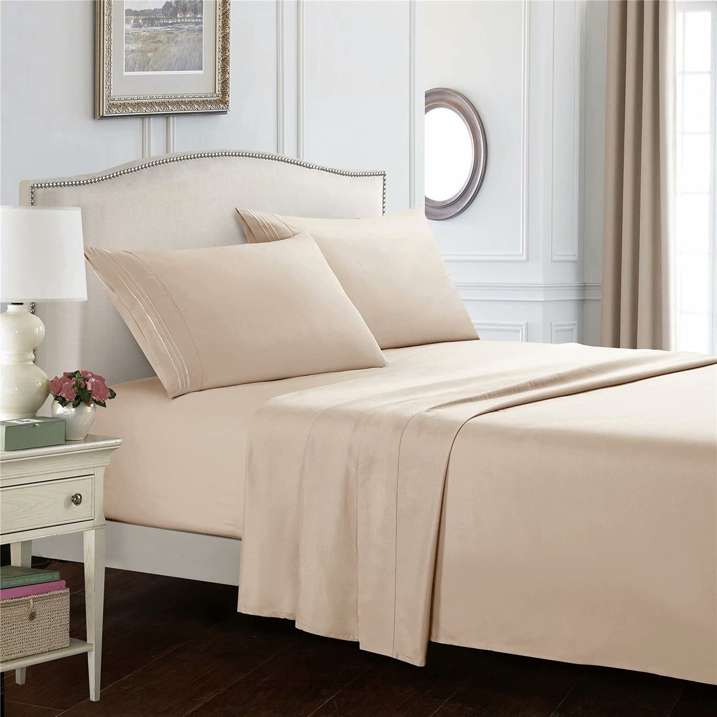 Bed Sheet Set 4 Piece Extra Soft Luxury Brushed Microfiber 1800 Thread Count with Deep Pockets