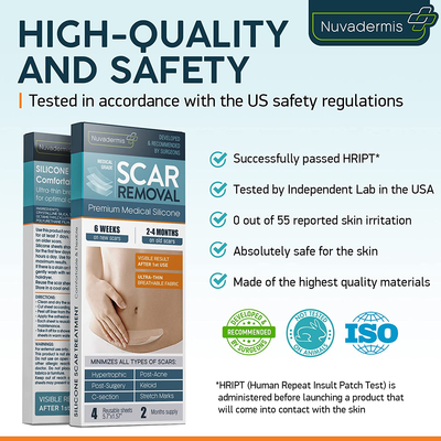 Silicone Scar Sheets, Strips, Tape - Keloid, C-Section, Surgical - Scars Removal Treatment - Silicon Gel Cream Patch Bandage - Tummy Tuck Surgery - 4 Pack 5.7" X 1.57" - 2 Month Supply by Nuvadermis