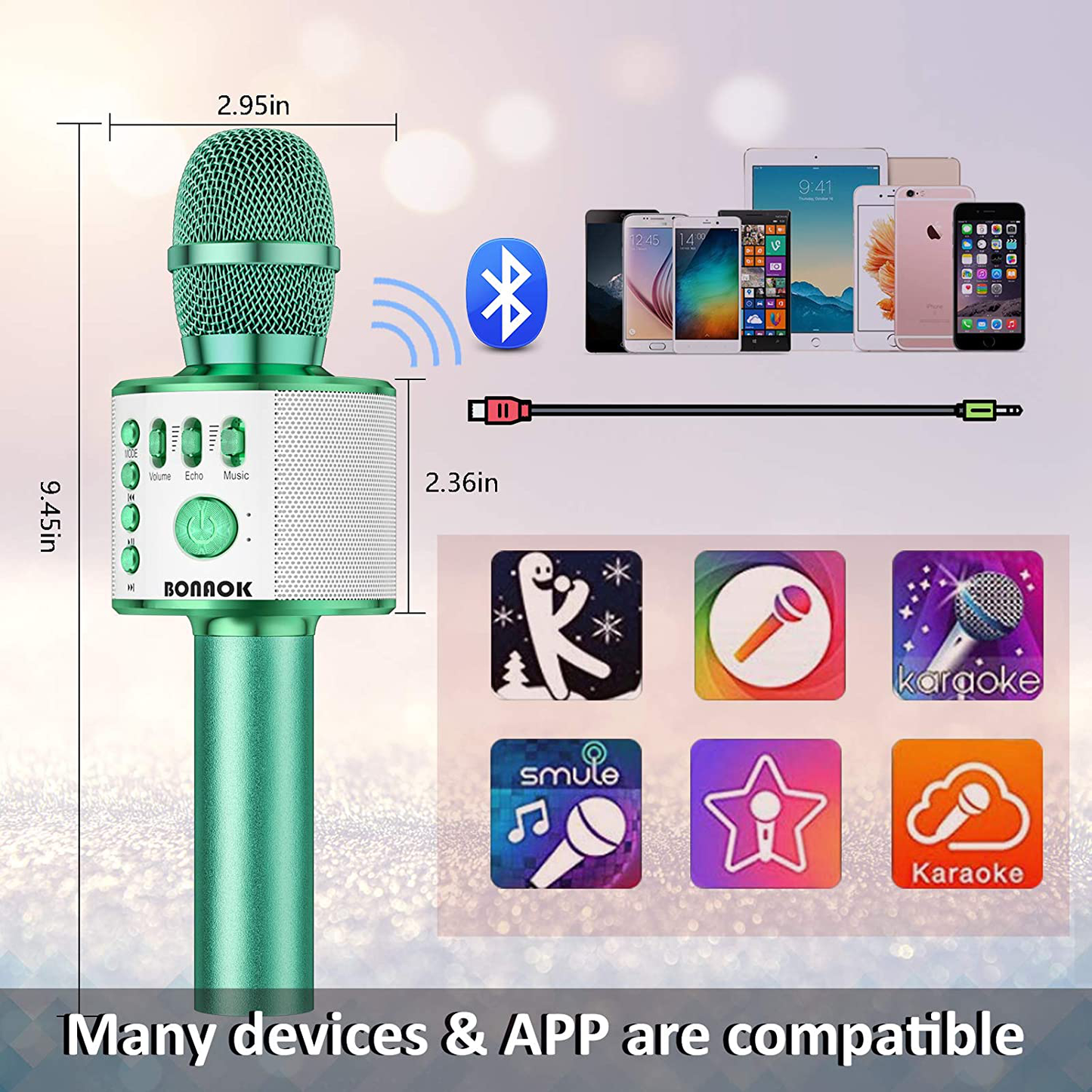 BONAOK Wireless Bluetooth Karaoke Microphone,3-in-1 Portable Handheld Mic Speaker Machine Birthday Home Party for PC or All Smartphone(Q37 Red)