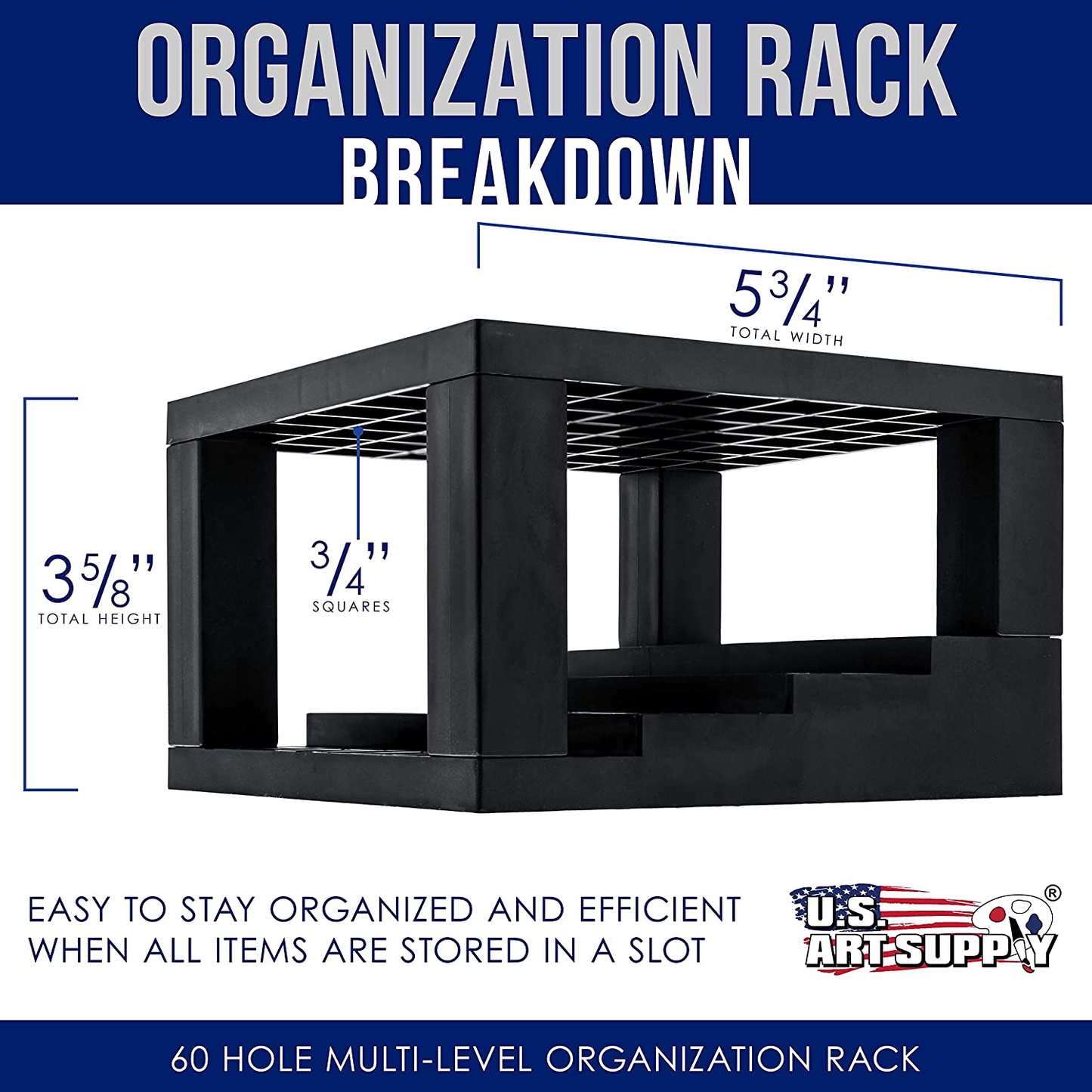 Plastic Organization Rack Pencil, Brush & Supply Holder - Desk Stand Holding Rack for Pens, Paint Brushes, Colored Pencils, Markers