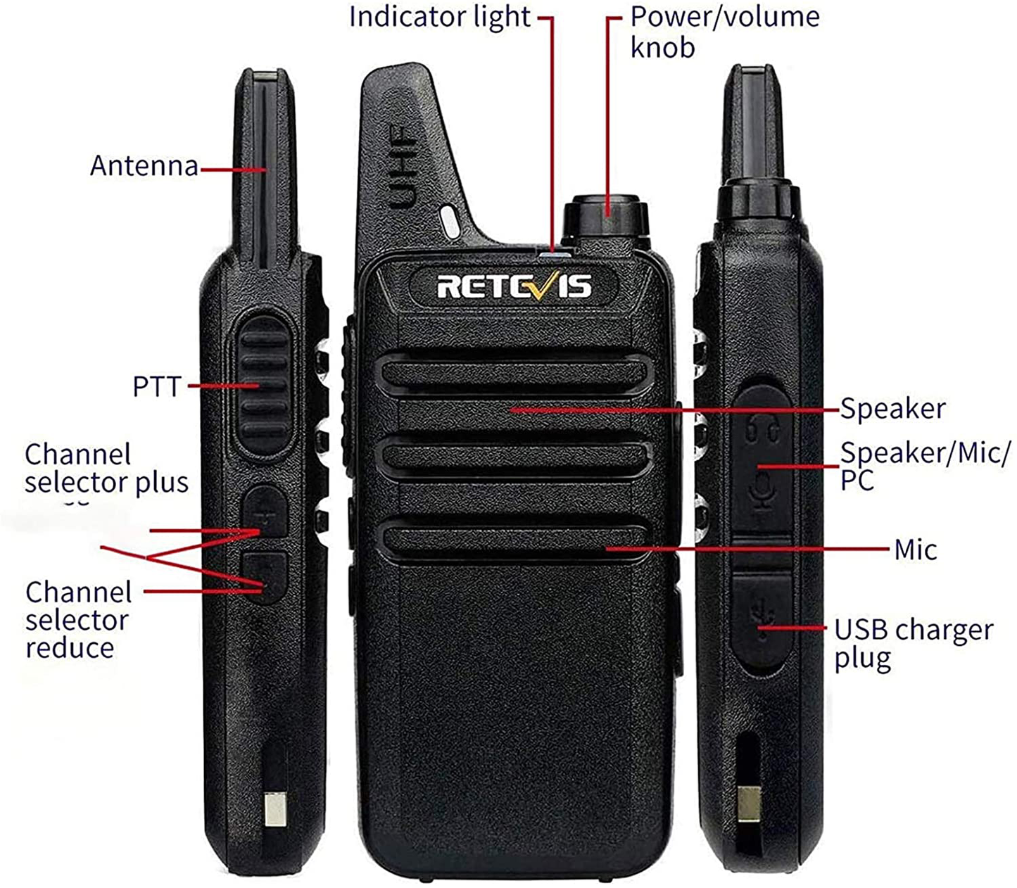 Retevis RT22 Walkie Talkies Rechargeable Hands Free 2 Way Radios Two-Way Radio(6 Pack) with 6 Way Multi Gang Charger