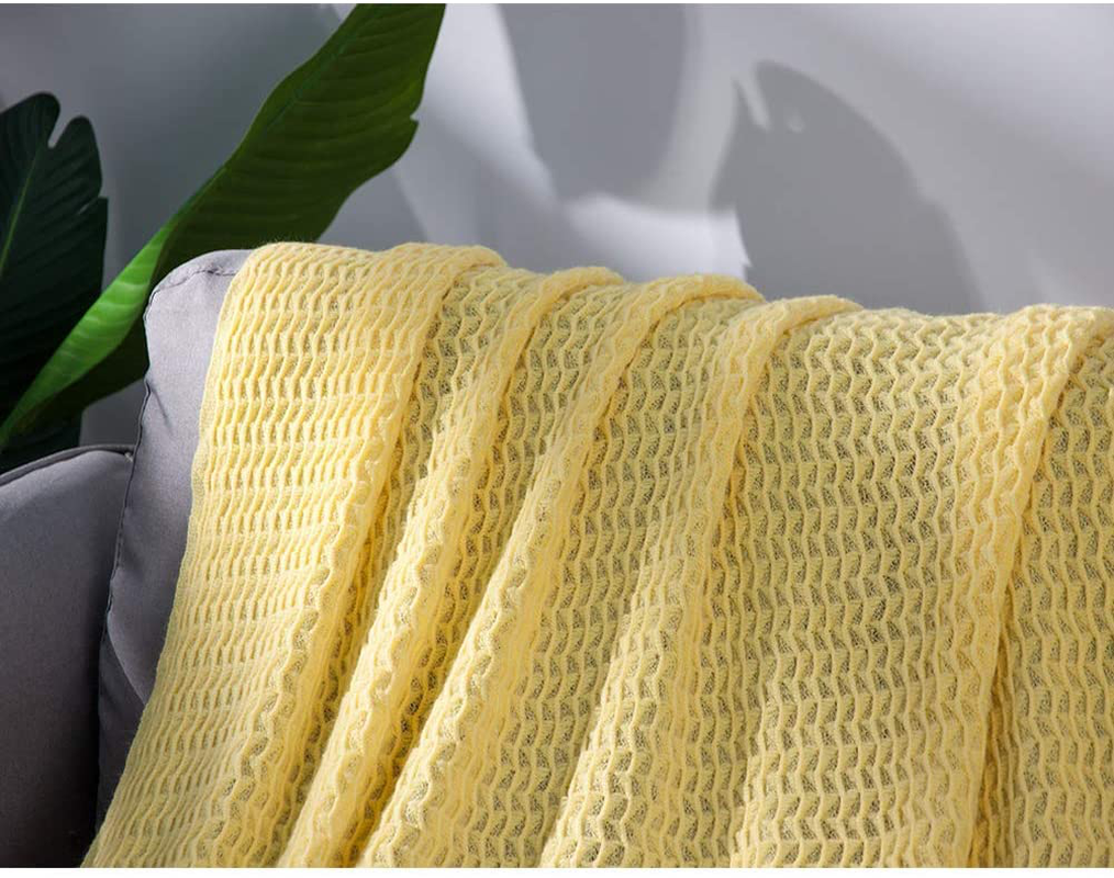 LALIFIT Throw Blanket with Tassel Solid Soft Sofa Couch Cover Decoration Knitted Blankets Gifts for Home Decorate 50" x 60"(Chevron Yellow)