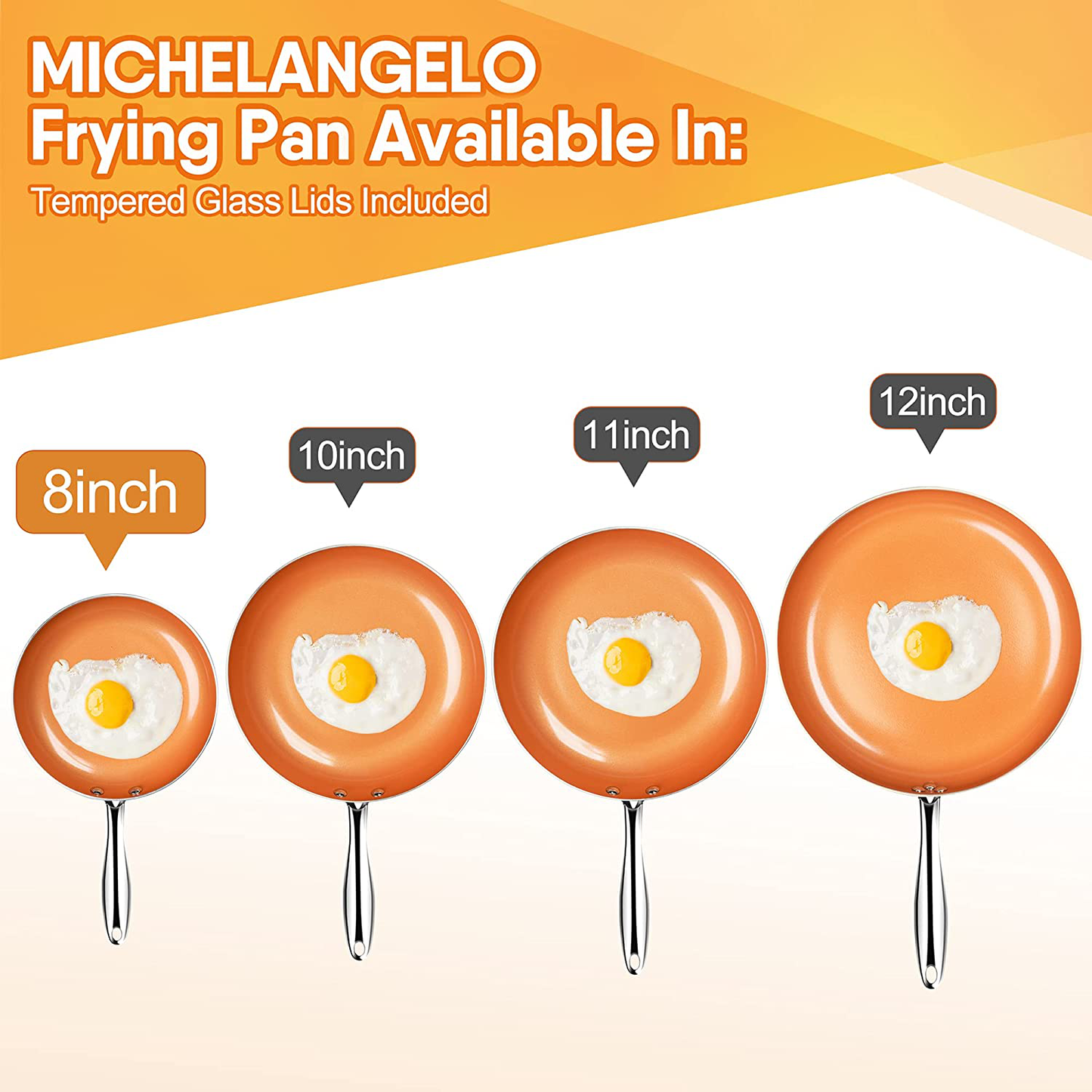 MICHELANGELO Frying Pan with Lid, Nonstick 8 Inch Frying Pan with Ceramic Titanium Coating, Copper Frying Pan with Lid, Small Frying Pan 8 Inch, Nonstick Frying Pans, Small Copper Skillet - 8 Inch