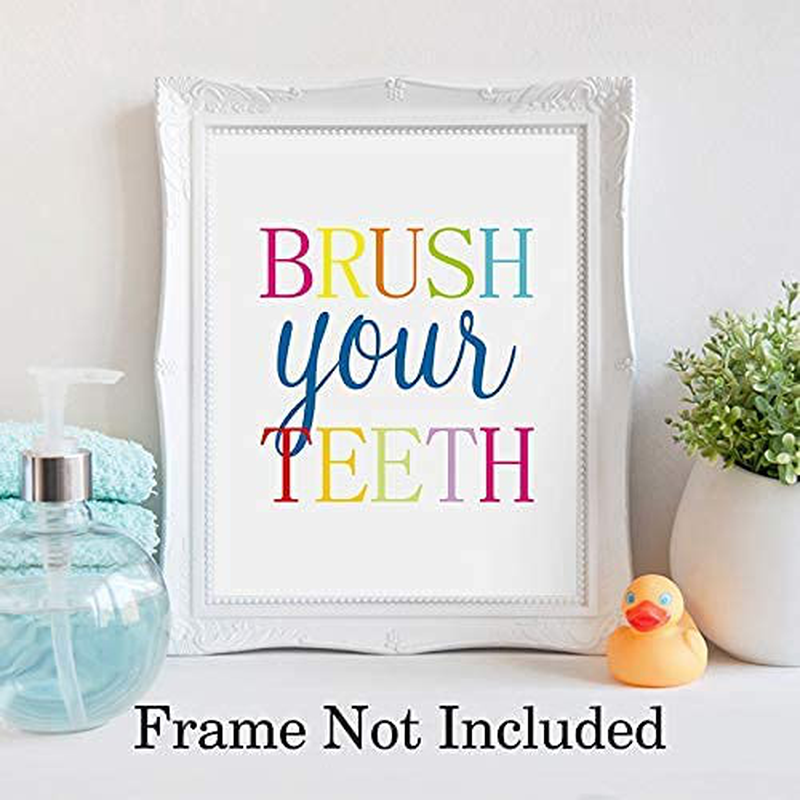 Funny Bathroom Quote&Saying Art Print Watercolor Lettering Sign Wall Art Painting Poster ,Colorful Bathroom Rules Typography Cardstock Poster For Kids Washroom Decor (set of 4, 8’’ x 10’’ ,Unframed)