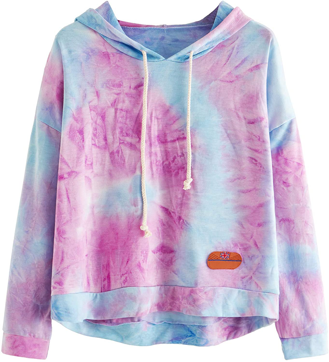SweatyRocks Women's Long Sleeve Hoodie Sweatshirt Colorblock Tie Dye Print Tops