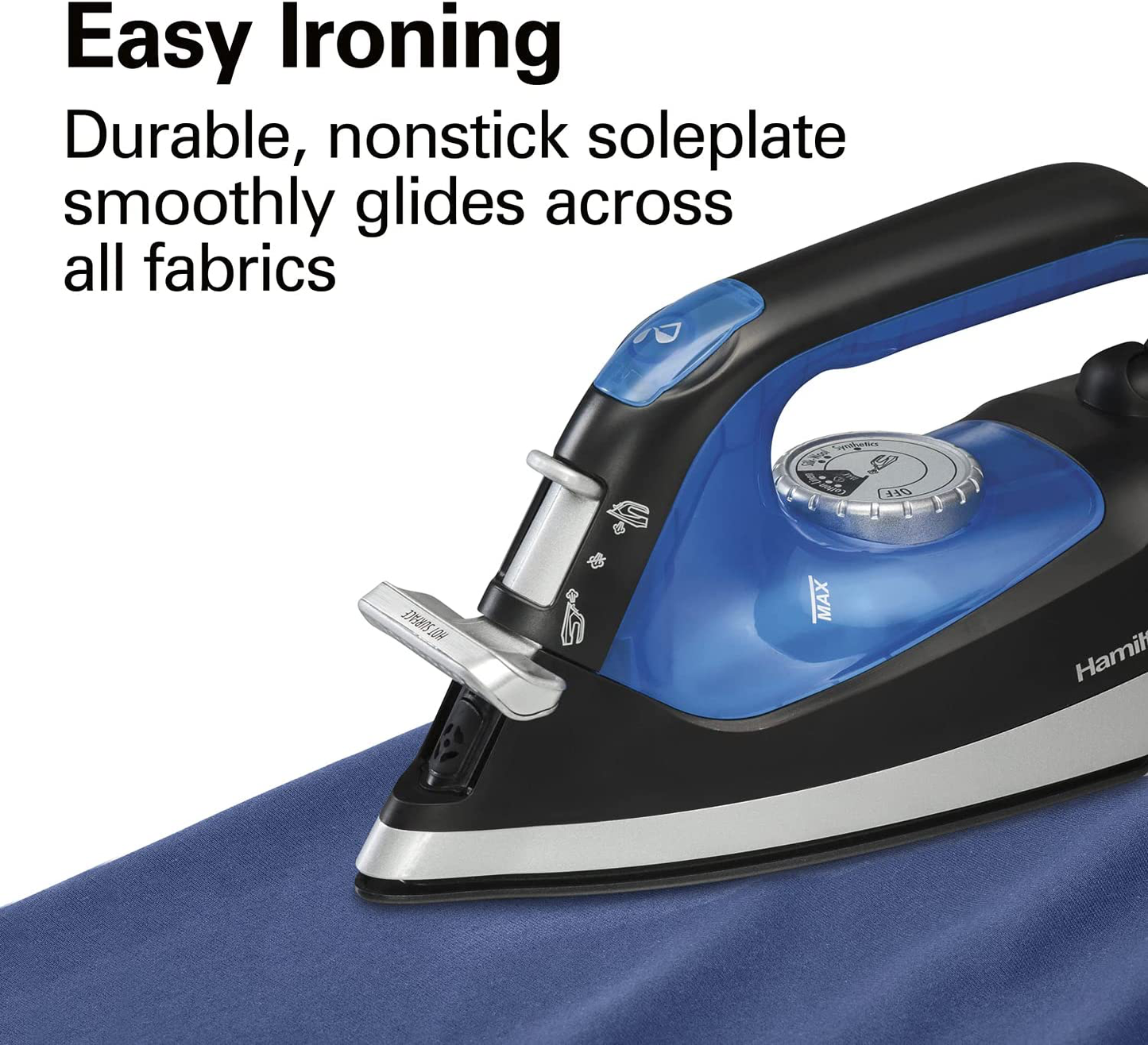Hamilton Beach Iron 2-in-1 Handheld Iron & Garment Steamer for Clothes with Continuous Steam Nozzle, Nonstick Soleplate, 1200 Watts, Blue/Black