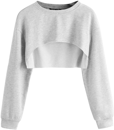 SweatyRocks Women's Casual Solid Cut Out Front Long Sleeve Pullover Crop Top Sweatshirt