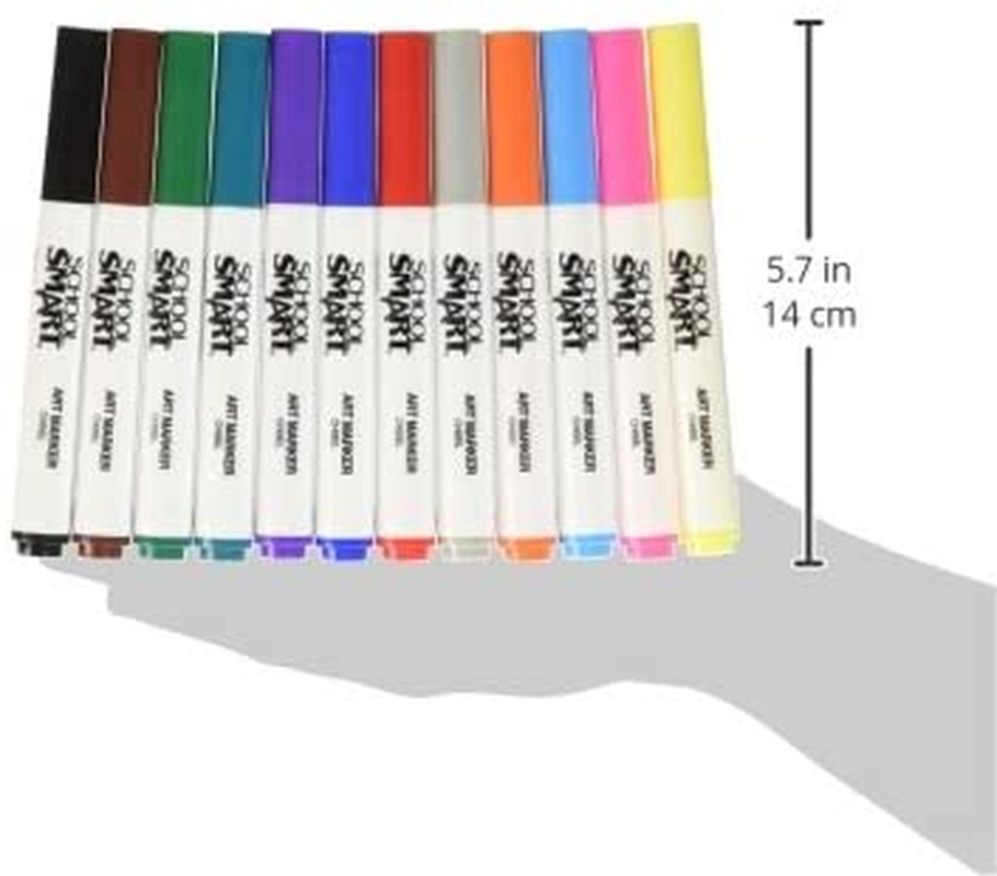 School Smart Chisel Tip Watercolor Markers - Set of 12 - Assorted Colors