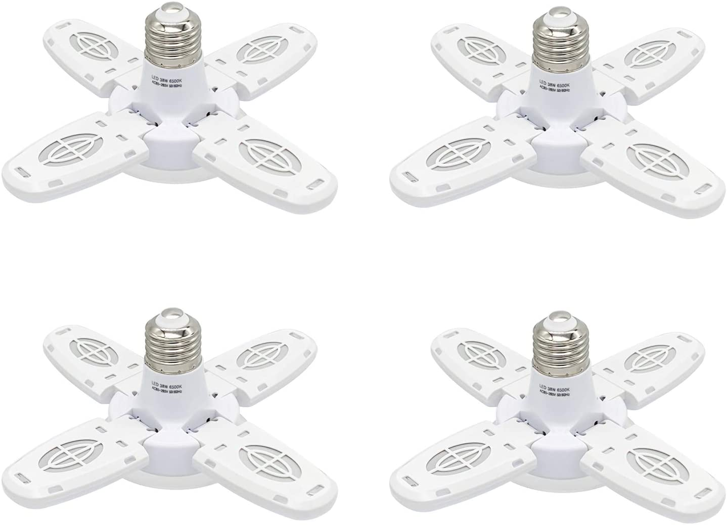 Goolrc 4-Pack Garage Lights Dimmable LED Garage Lights Ceiling, 38W 6000LM 6500K LED Garage Ceiling Lights with 4 Adjustable Panels for Garages, Workshop,Indoor, Outdoor, and Warehouse(E27/B22 LED)