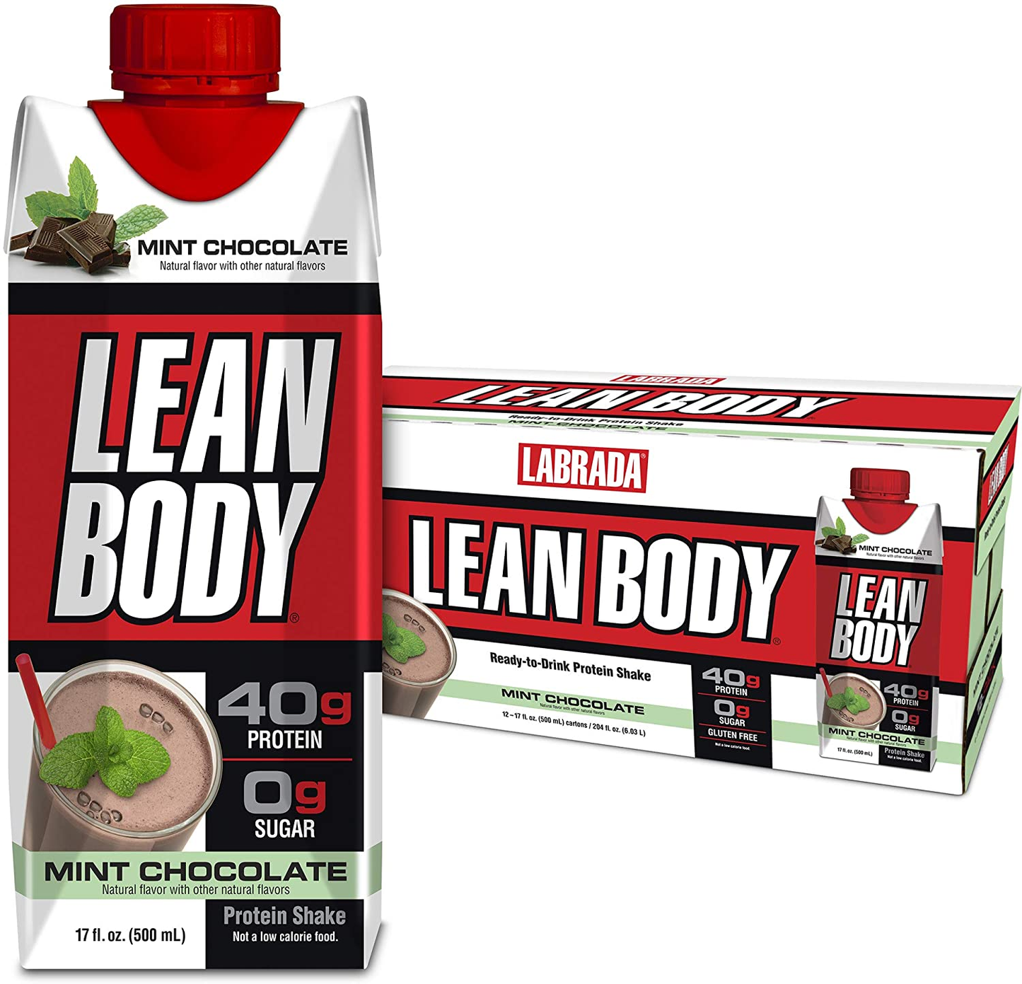Lean Body Ready-To-Drink Cookies and Cream Protein Shake, 40G Protein, Whey Blend , 0 Sugar, Gluten Free, 22 Vitamins & Minerals, (Recyclable Carton & Lid - Pack of 12) LABRADA , 17 Fl Oz (Pack of 12)