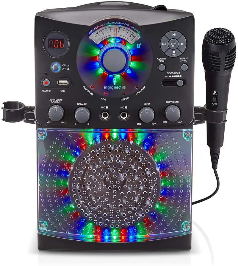Bluetooth Karaoke System with LED Disco Lights, CD+G, USB, and Microphone