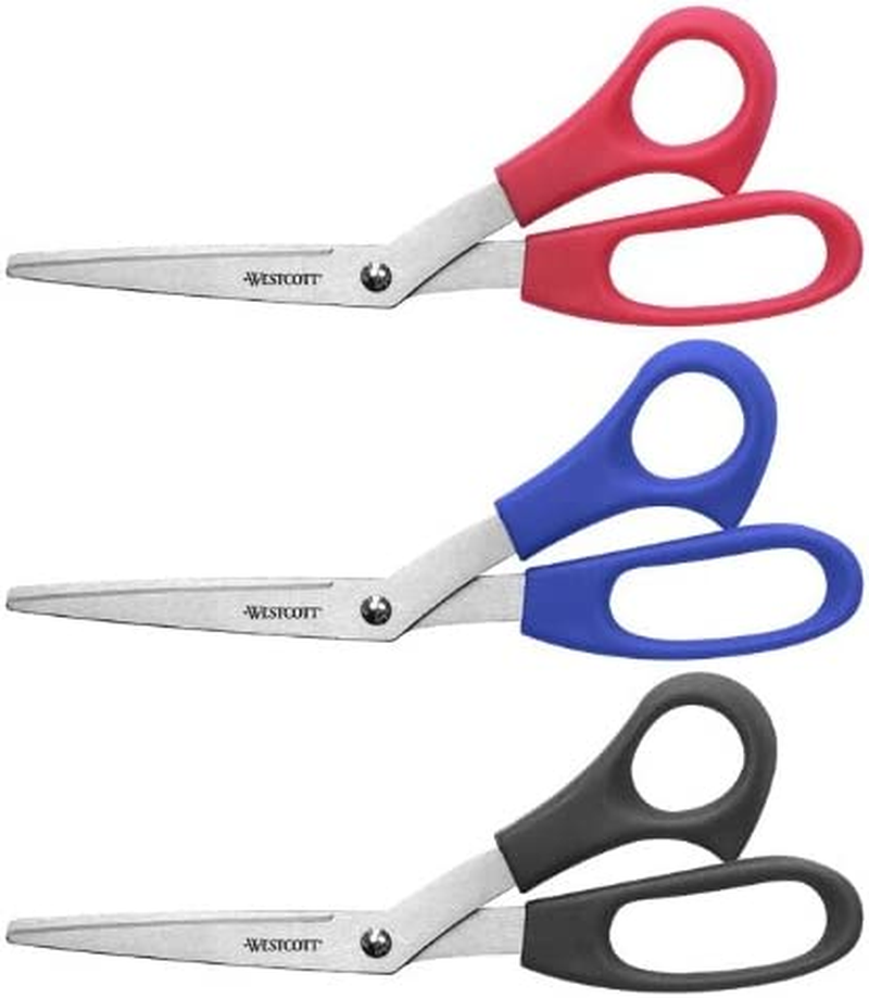Westcott All Purpose Value Scissors, 8" Bent, Pack of 3, Black (13402)