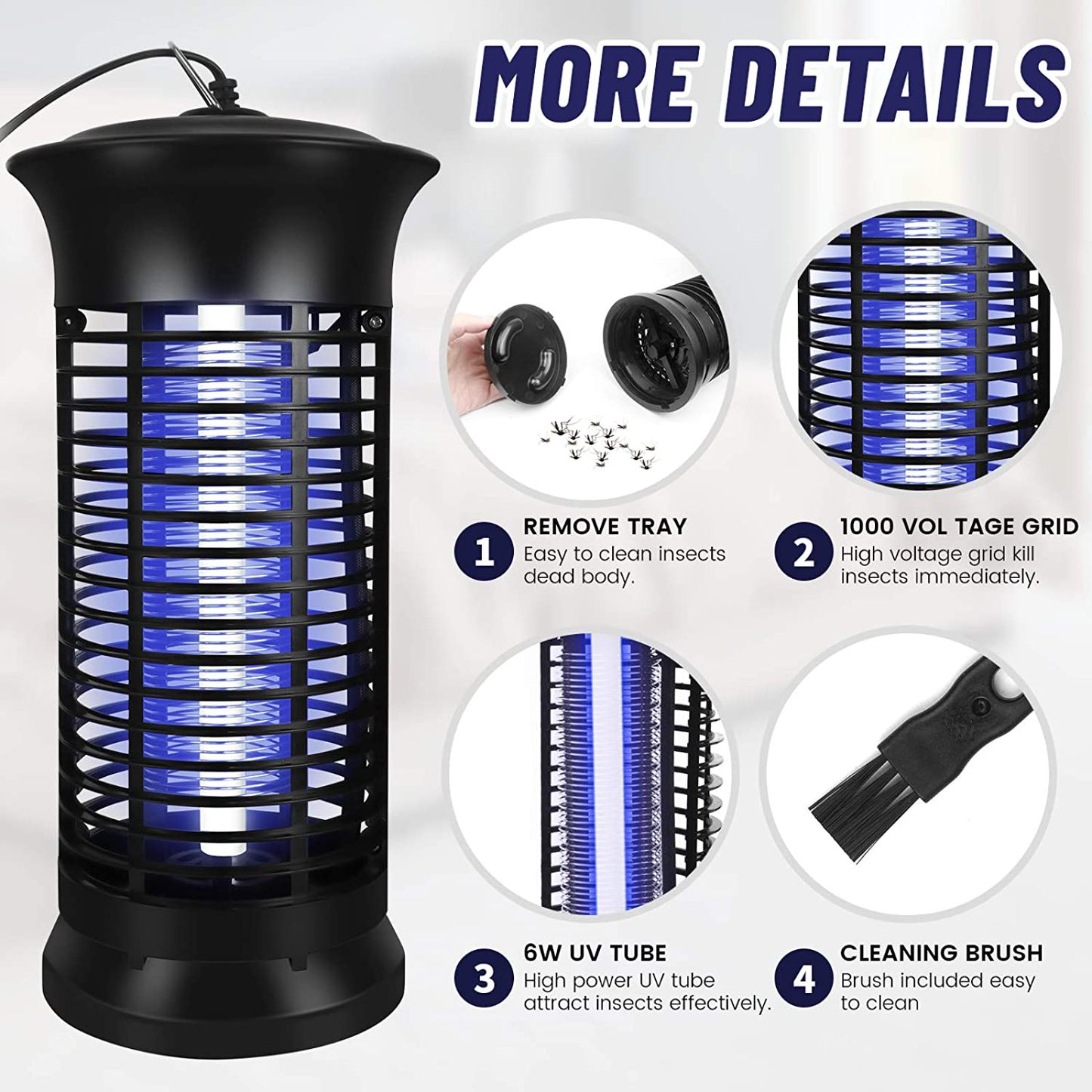 FBMPTA Bug Zapper Mosquito Killer, Flying Insect Killer Indoor, Fly Traps, Mosquito Lamp, Insect Zappers, Electric Mosquito Attractant Trap Plug in for Home, Patio, Garden (Square)