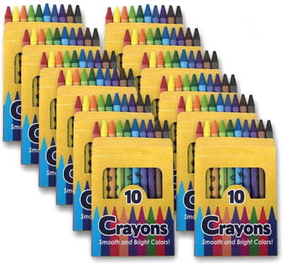 12 Pack Crayons - Wholesale Bright Wax Coloring Crayons in Bulk, 10 per Box, 12 Box Bundle Art Set