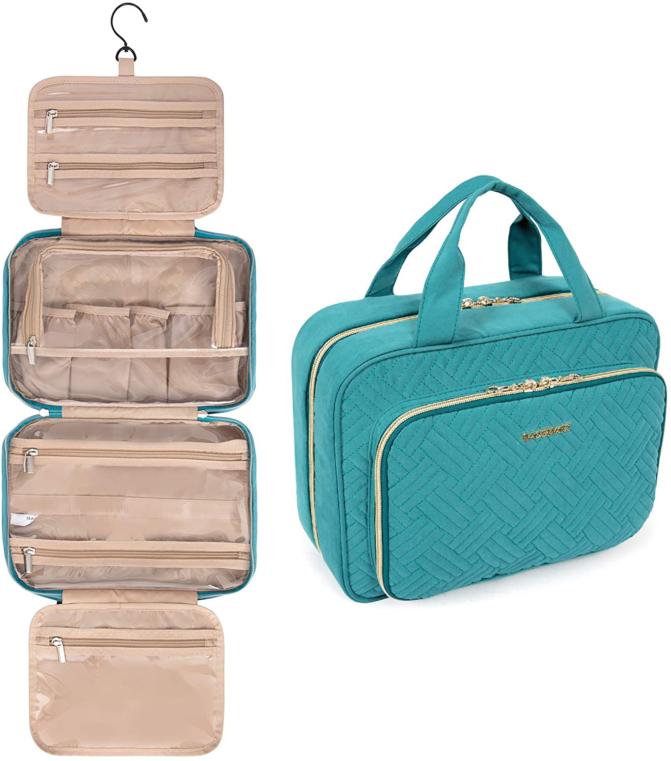 BAGSMART Toiletry Bag Hanging Travel Makeup Organizer with TSA Approved Transparent Cosmetic Bag Makeup Bag for Full Sized Toiletries