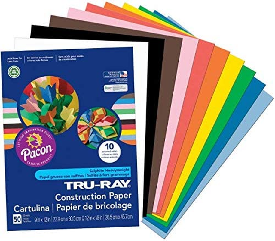 Tru-Ray Construction Paper P103031, 10 Classic Colors, 9" X 12", 50 Sheets