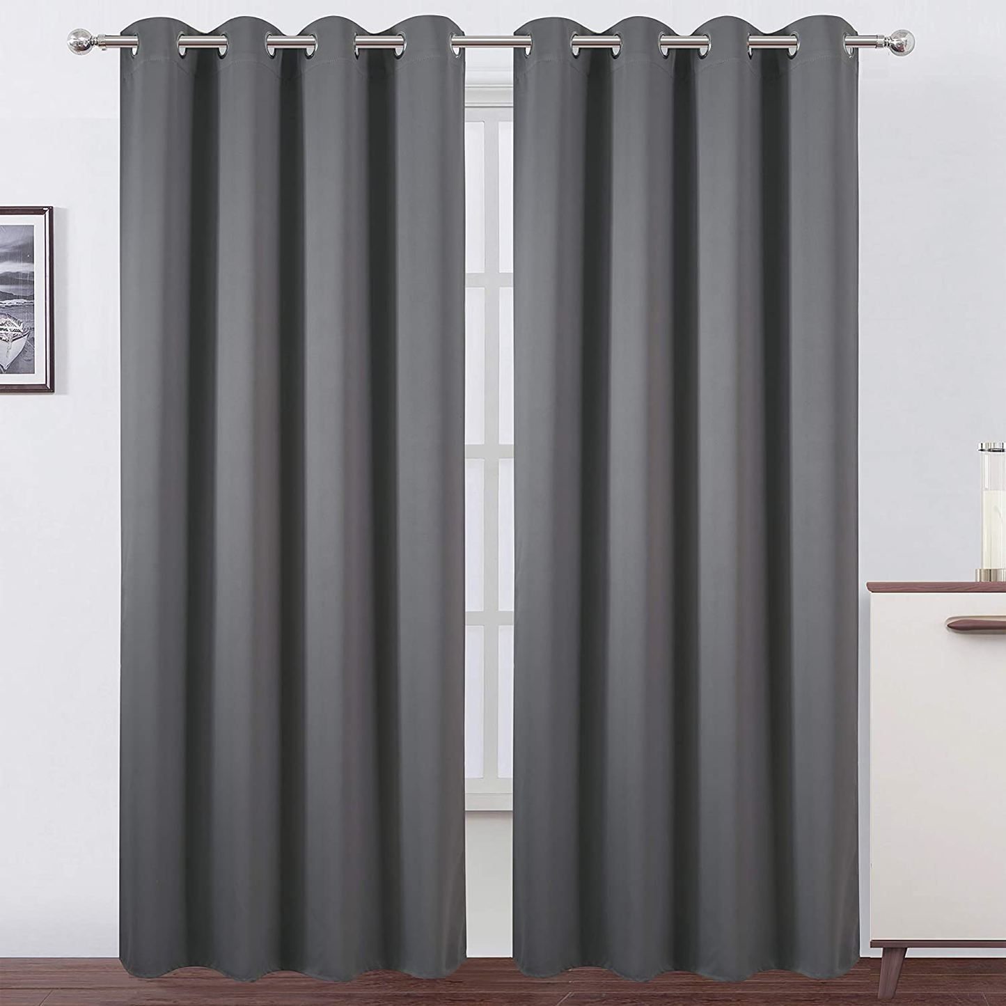 LEMOMO Grey Blackout Curtains/52 x 95 Inch/Set of 2 Panels Thermal Insulated Room Darkening Curtains for Bedroom
