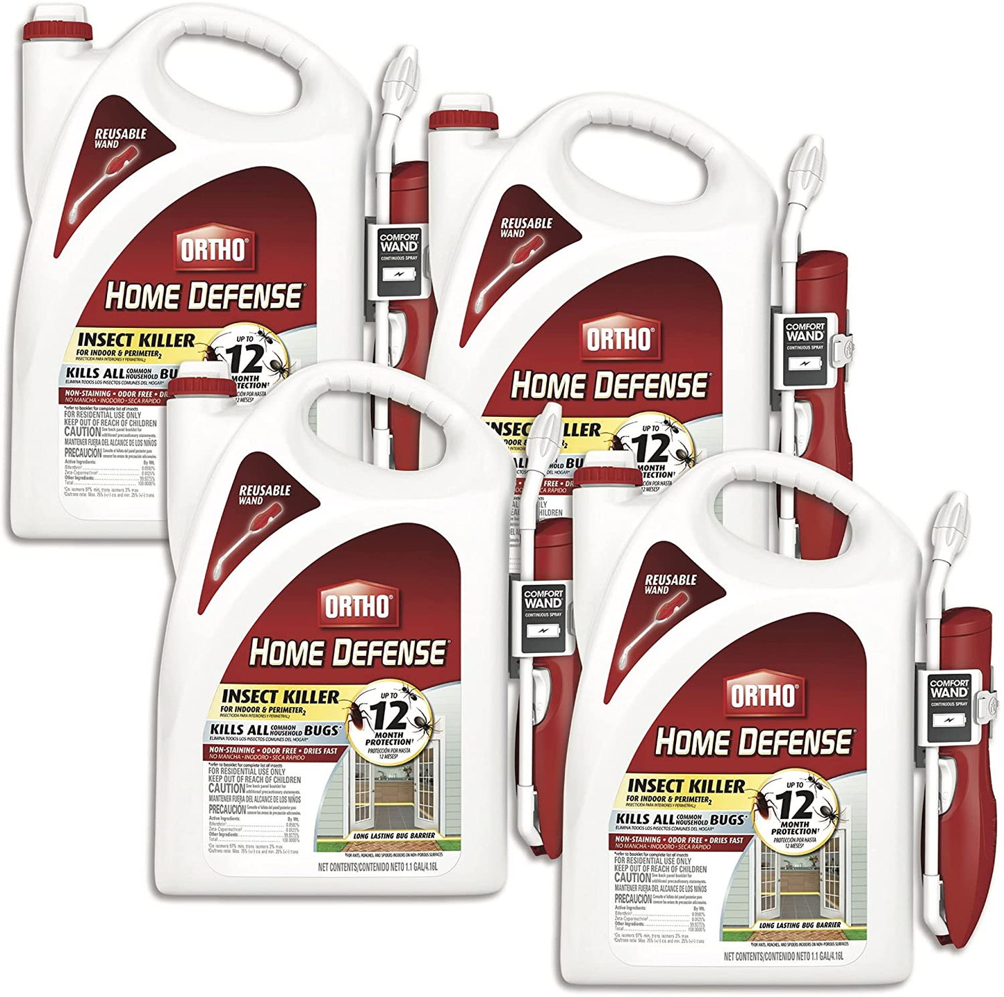 Ortho Home Defense Insect Killer for Indoor & Perimeter2: with Comfort Wand, Kills Ants, Cockroaches, Spiders, Fleas & Ticks, Odor Free, 1.1 Gal.
