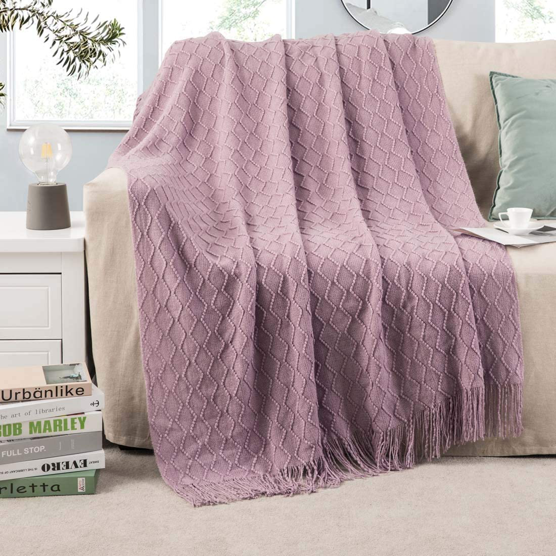 Revdomfly Mustard Yellow Throw Blanket with Fringe Decorative Farmhouse Knitted Throw Blanket for Sofa Couch Bed, 50" x 67", Yellow