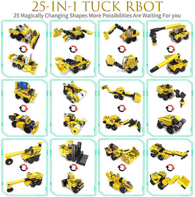 GARUNK Construction Vehicle Building Kit 669 Pcs, with 12 Kinds of Building Vehicle as Excavator, Crane, Mixer, Roadheader, Roller Ect, Combine 12 Vehicles to a Big Robot, Architect Pretend Play Toys