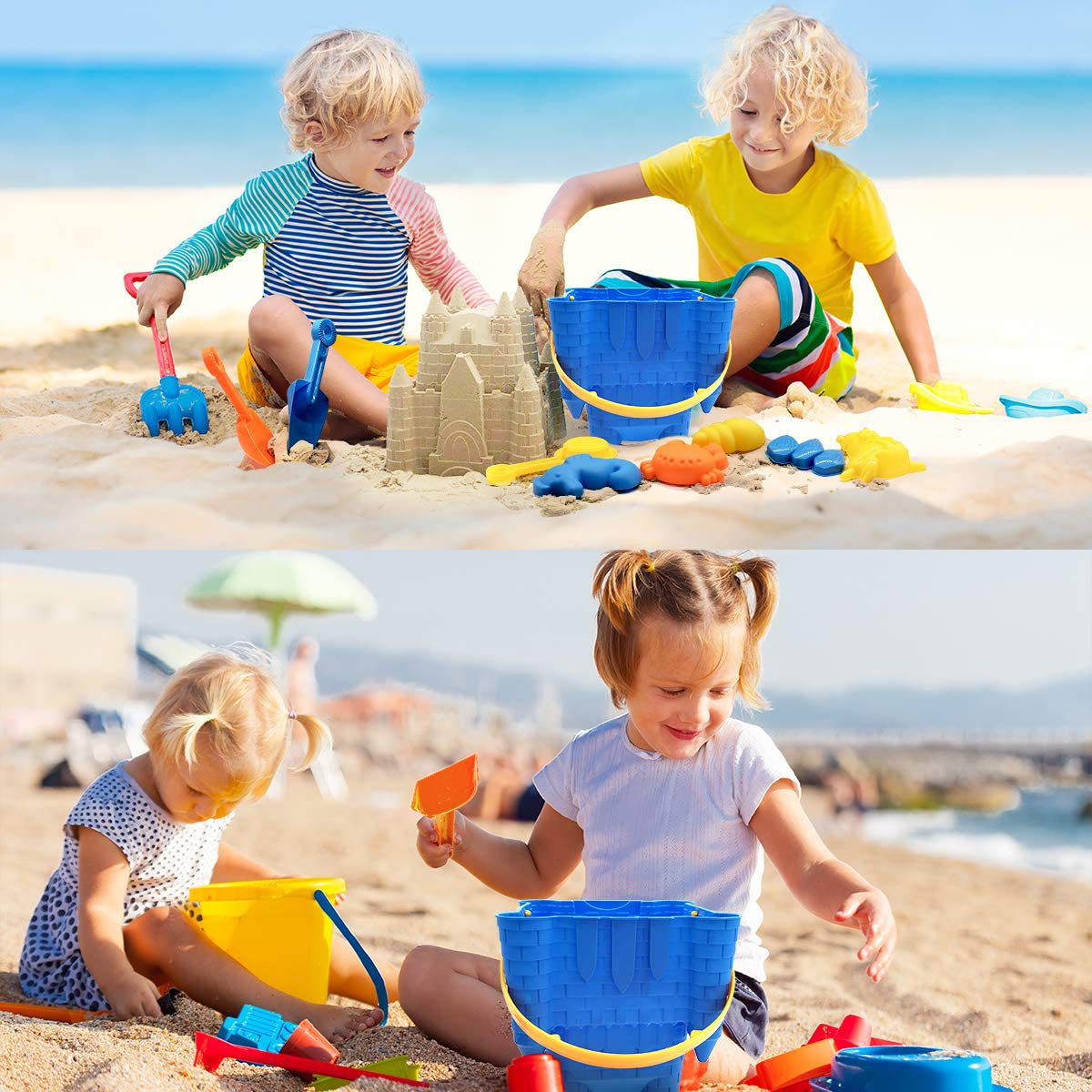 Kids Beach Sand Toys Set, 27pcs Beach Toys Castle Molds Sand Molds, Beach Bucket, Beach Shovel Tool Kit, Sandbox Toys for Toddlers, for Toddlers Kids Outdoor Indoor Play Gift 1 Bonus Mesh Bag Include