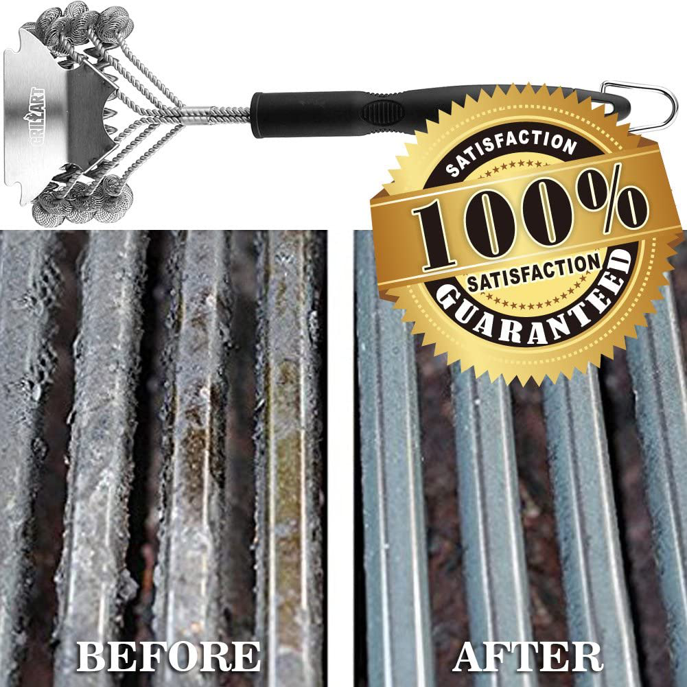 Grill Brush and Scraper Bristle Free – Safe BBQ Brush for Grill Best Rated – 18'' Stainless Grill Grate Cleaner - Safe Grill Accessories for Porcelain/Weber Gas/Charcoal Grill – Gifts for Grill Wizard