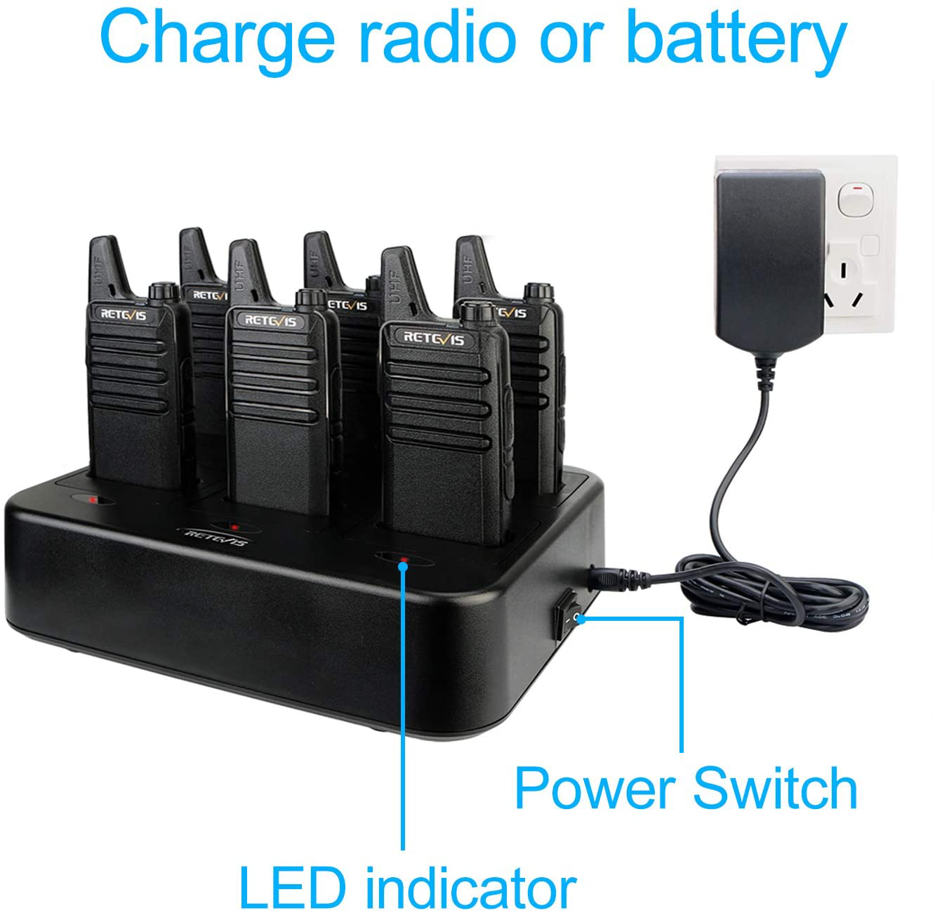 Retevis RT22 Walkie Talkies Rechargeable Hands Free 2 Way Radios Two-Way Radio(6 Pack) with 6 Way Multi Gang Charger
