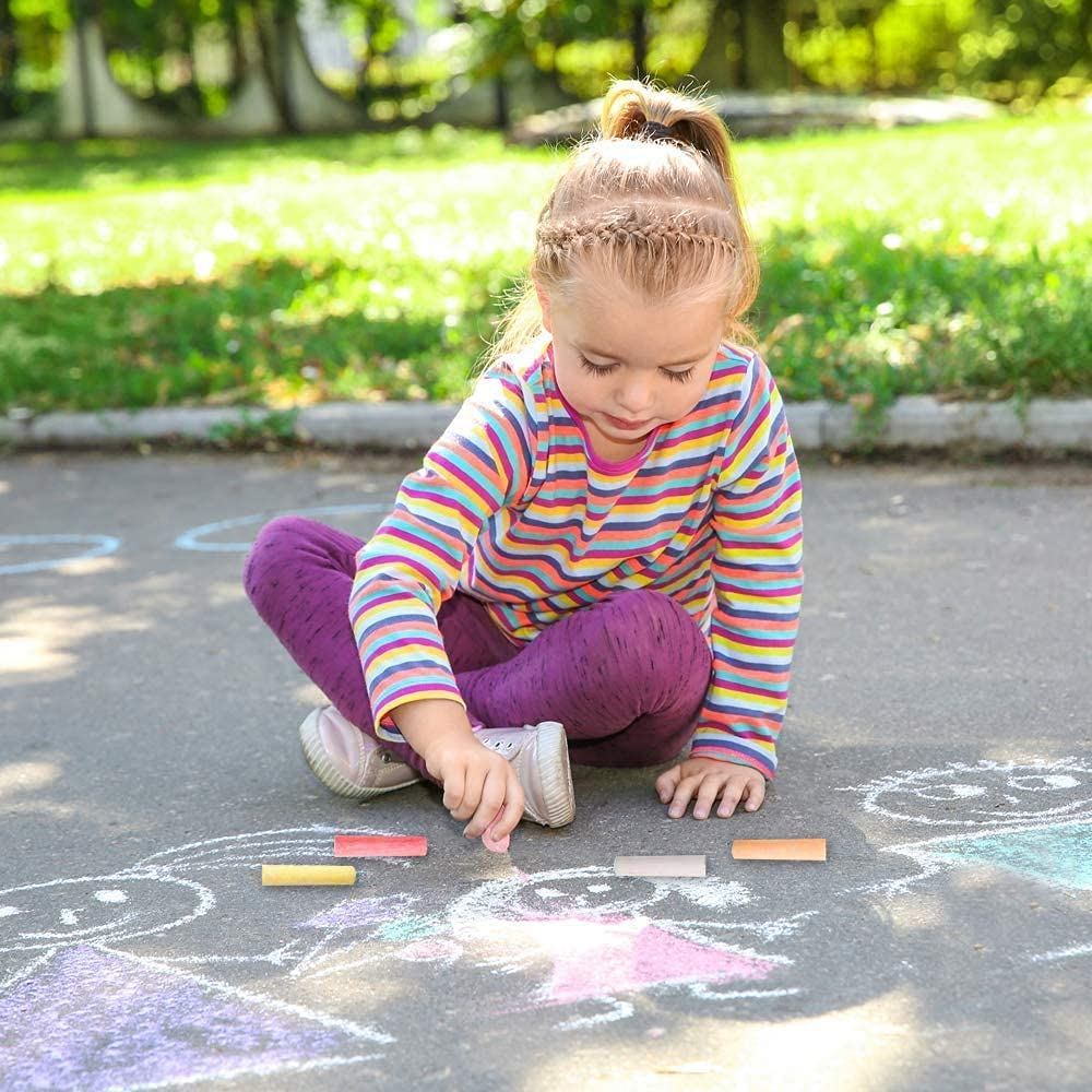 Artcreativity Jumbo Sidewalk Chalk Set for Kids, Giant Box of 120 Colorful Chalk Pieces, Non-Toxic, Dust-Free, Washable Chalk in 10 Colors, for Driveway, Pavement, Outdoors, Great Arts & Crafts