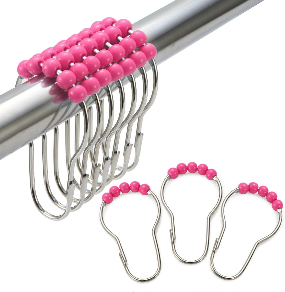 Amazer Shower Curtain Hooks Rings, Stainless Steel Shower Curtain Rings and Hooks for Bathroom Shower Rods Curtains-Set of 12