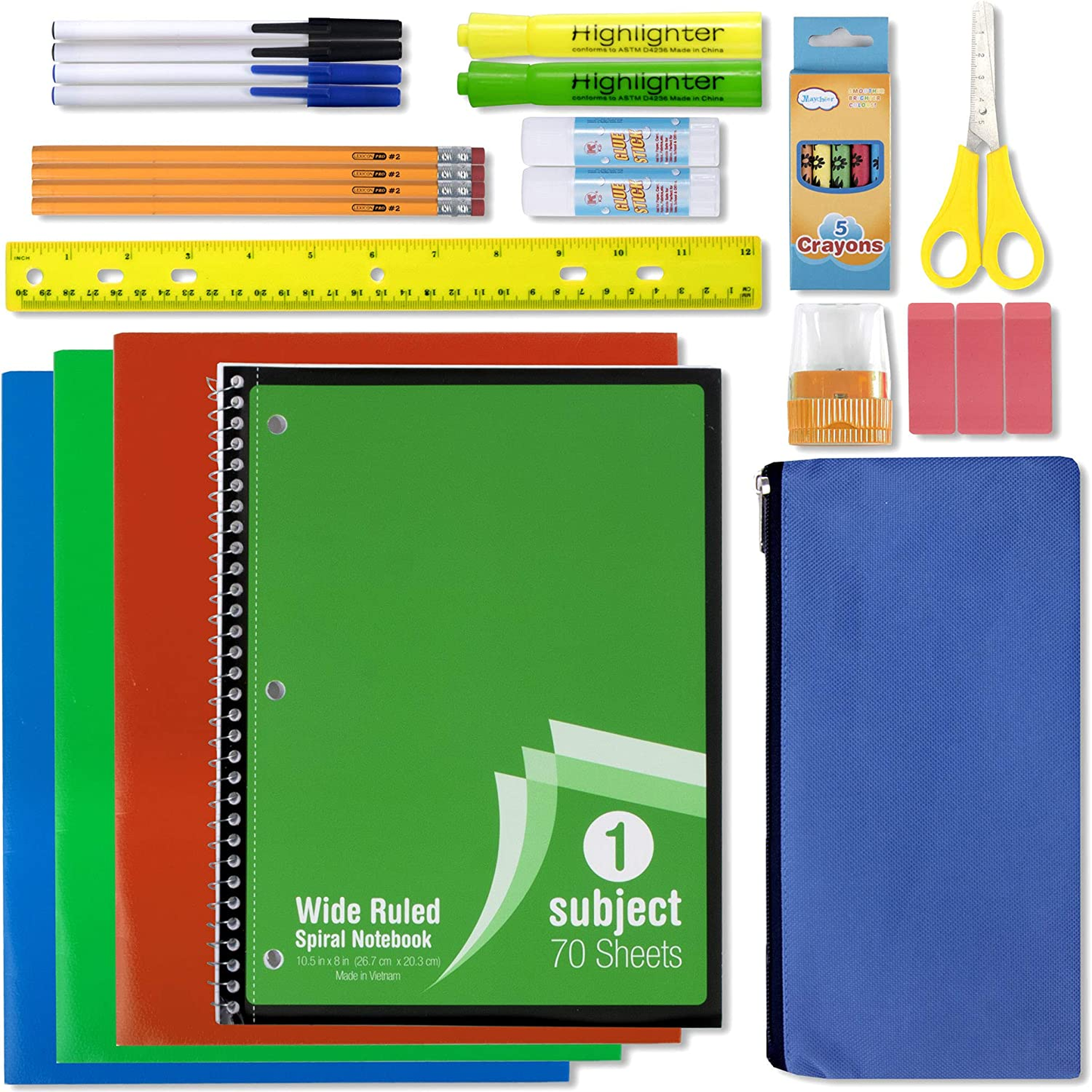 30 Piece School Supplies Kit for Elementary Kids – Back to School Essentials Bundle K-12 Supply Pack for Girls & Boys