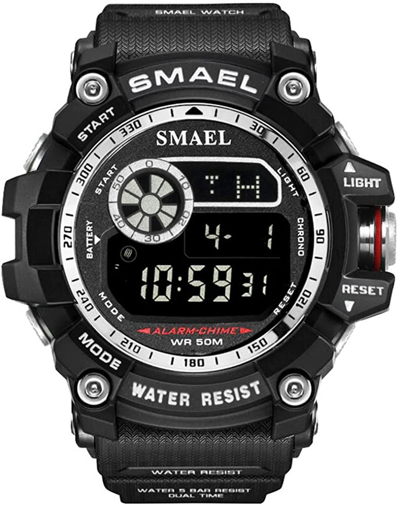 Mens Large Dial Analog Digital Watch Casual Sport Watch Multifunction Military Watch with LED Light