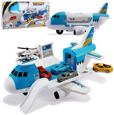 Tuko Transport Cargo Airplane Car Toy Play Set for 3+ Years Old Boys and Girls(Blue)