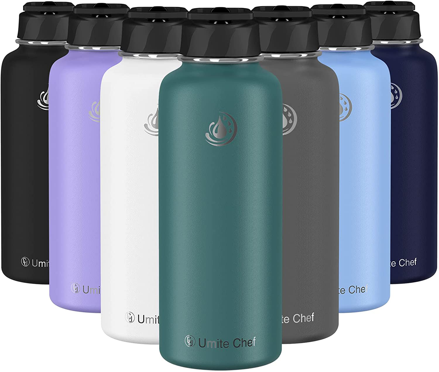 Umite Chef Water Bottle, Vacuum Insulated Wide Mouth Stainless-Steel Sports 18-64OZ Water Bottle with New Wide Handle Straw Lid,Hot Cold, Double Walled Thermo Mug