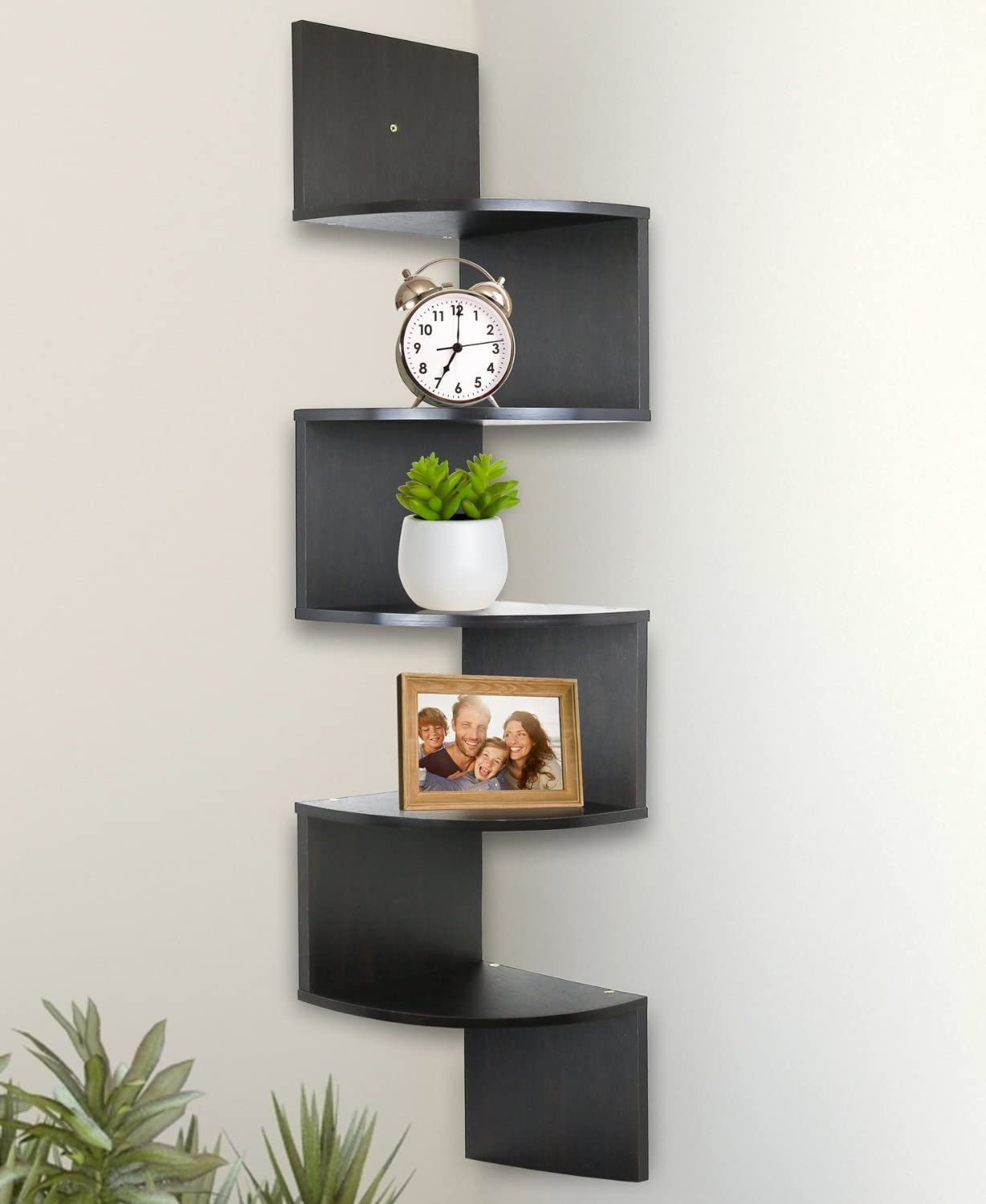 Greenco GRC2920 5 Tier Wall Mount Corner Shelves Walnut Finish
