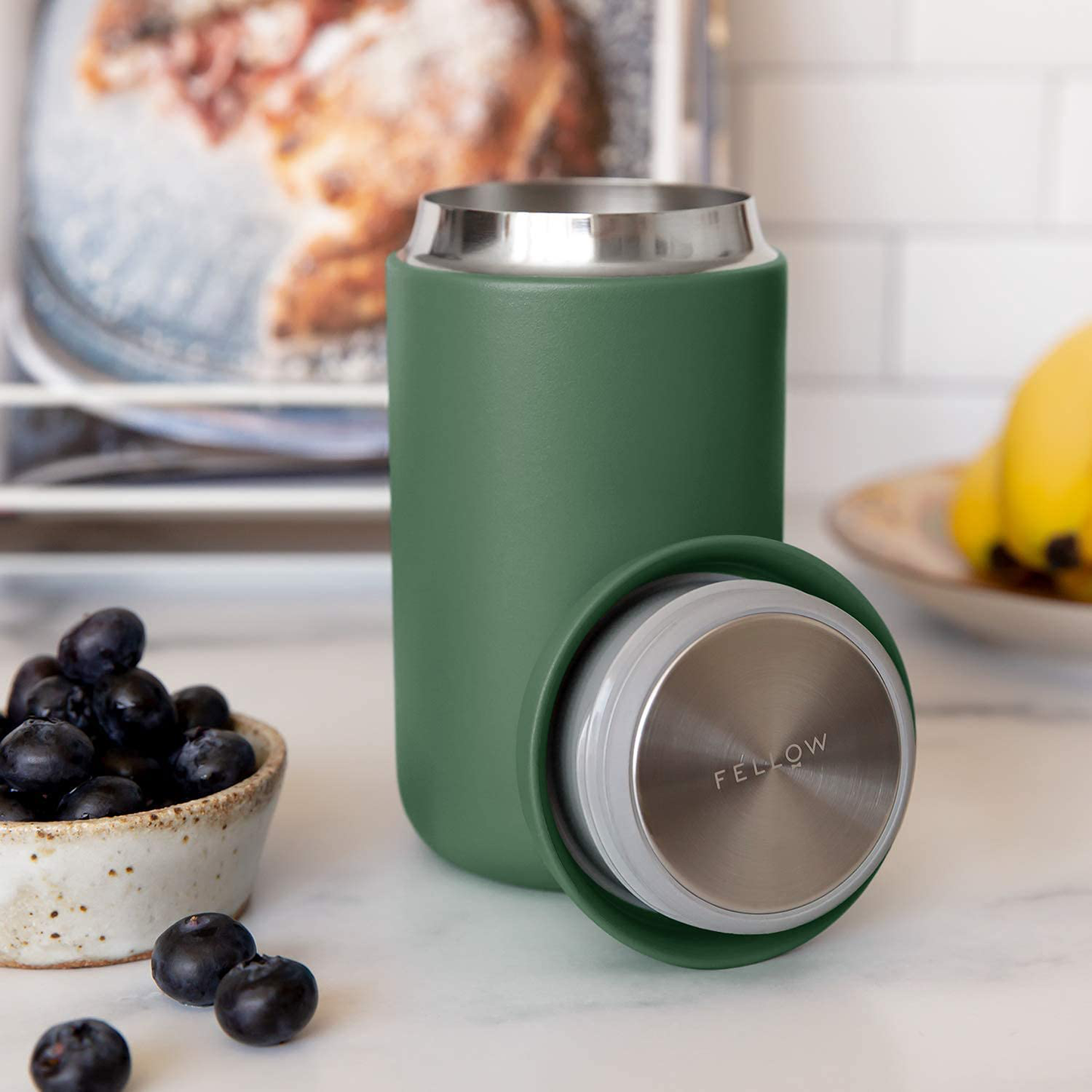 Fellow Carter Everywhere Travel Mug - Wide Mouth Vacuum-Insulated Stainless Steel Coffee and Tea Tumbler with Ceramic Interior, Cargo Green, 16 Oz Cup